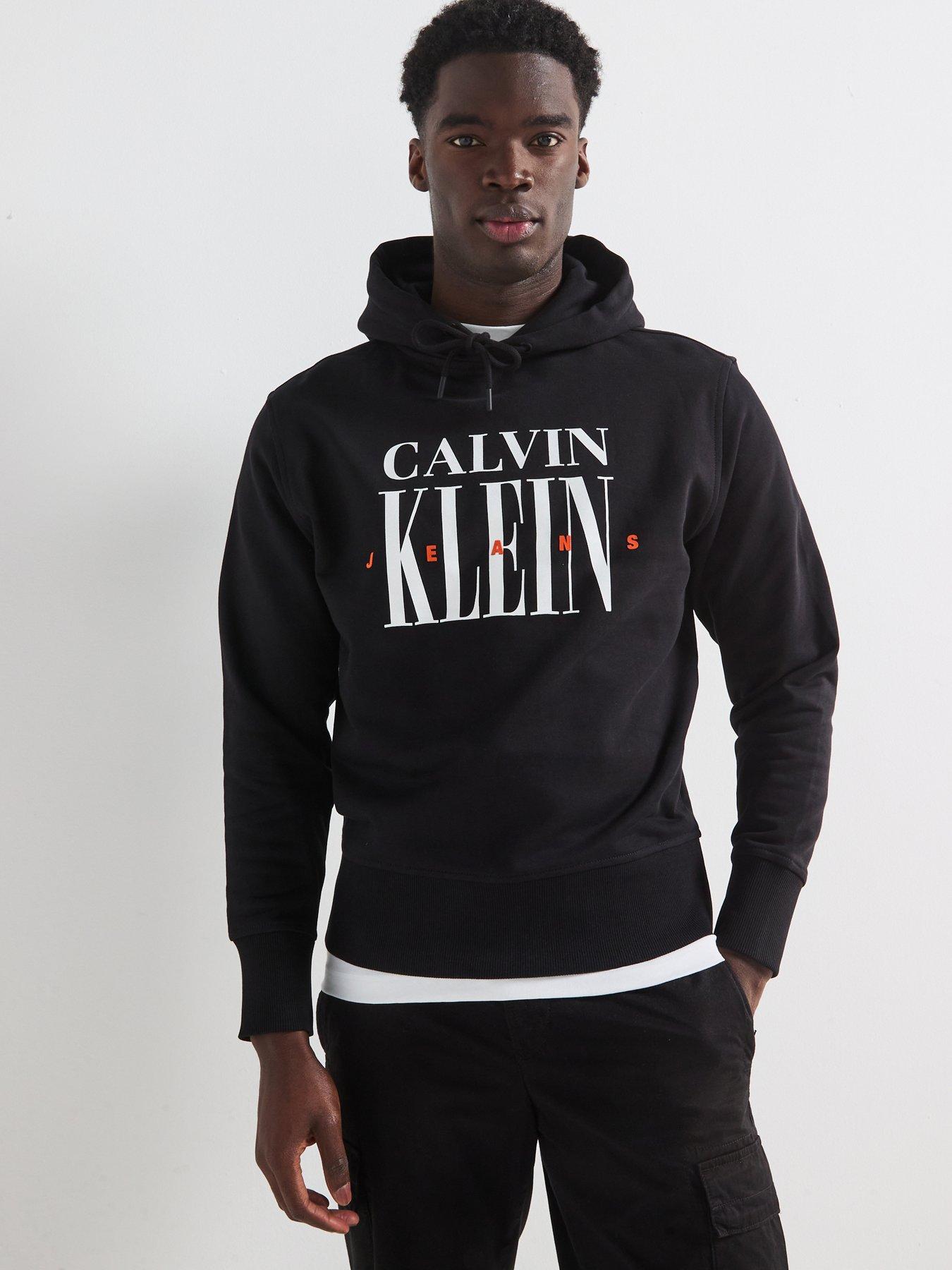 Image of Calvin Klein Jeans Serif Font Graphic Overhead Hoodie - Black
