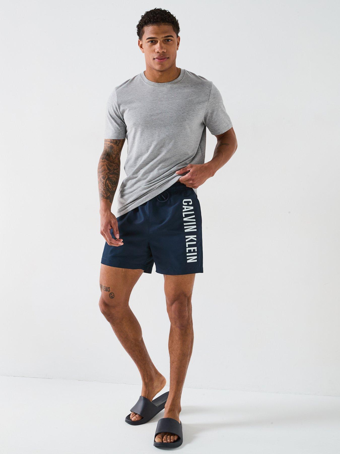 Image 3 of 4 of Calvin Klein Side Logo Swim Shorts - Navy