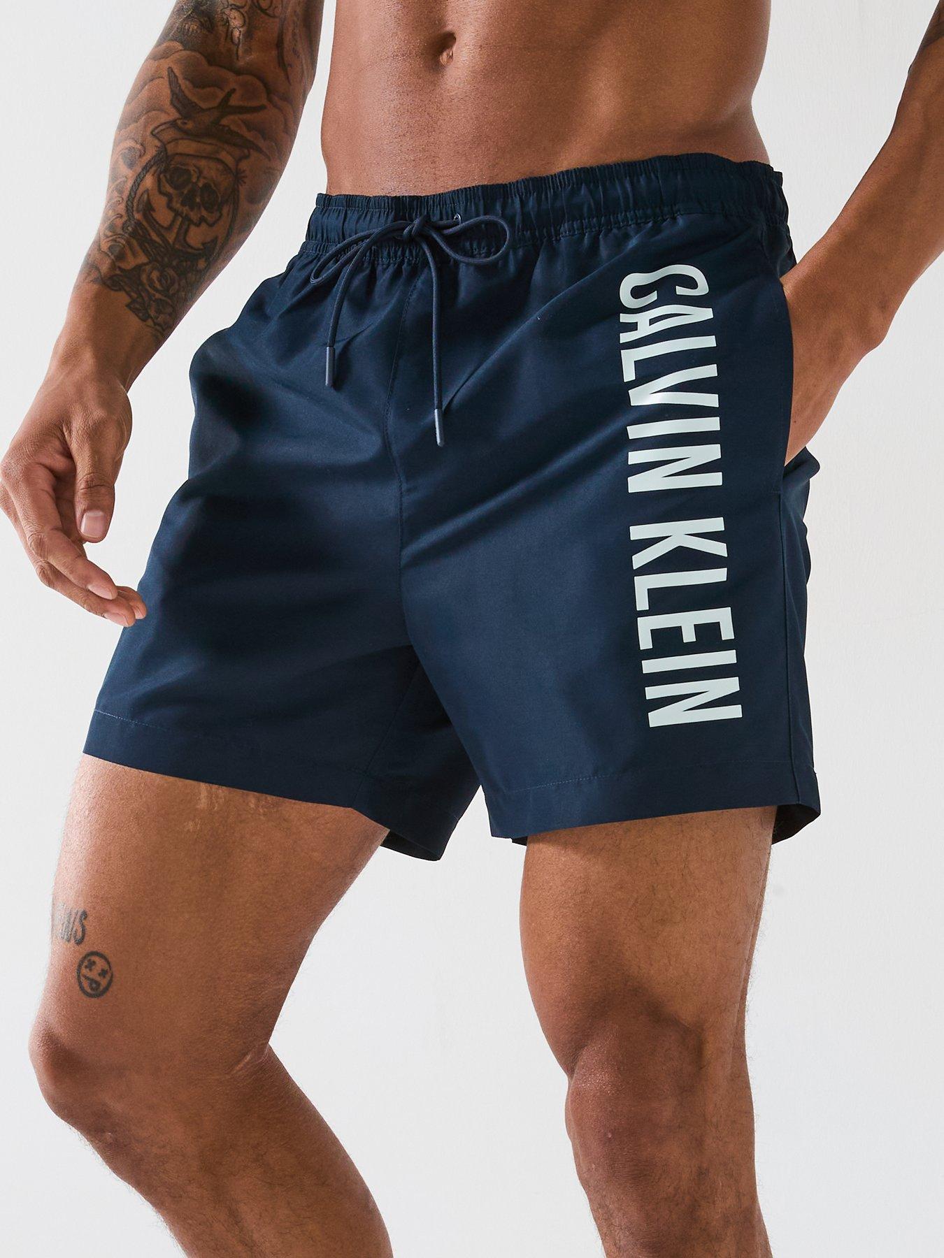 Image 4 of 4 of Calvin Klein Side Logo Swim Shorts - Navy