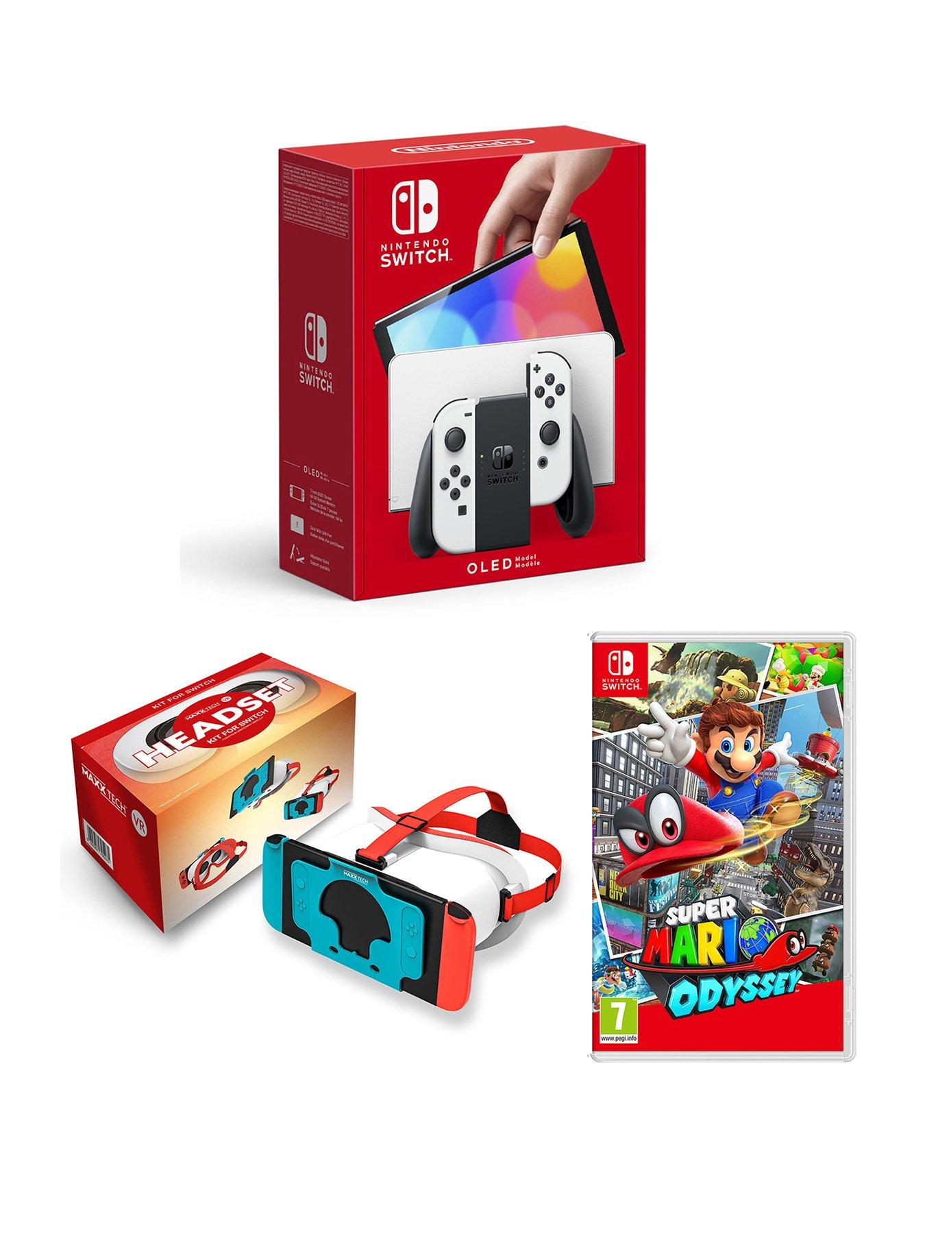 Image 1 of 6 of Nintendo Switch OLED Nintendo Switch HW (OLED Model) White & SUPER MARIO ODYSSEY            & VR Switch headset V2