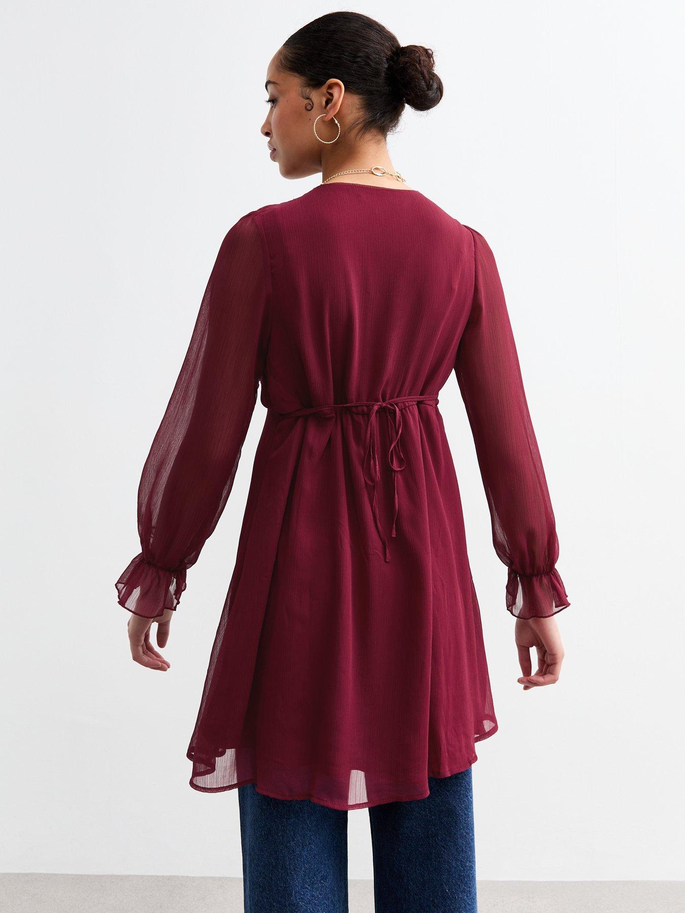 new-look-red-ruffle-chiffon-long-sleeve-mini-dressstillFront