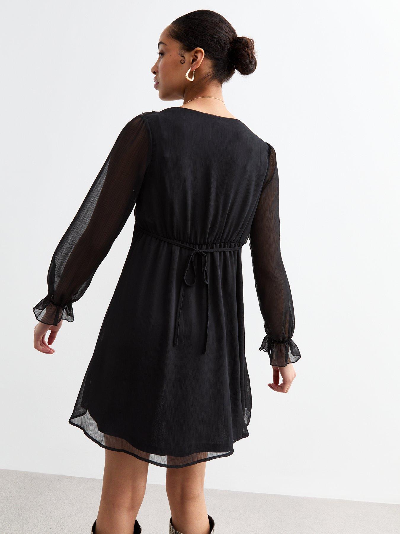 new-look-black-ruffle-chiffon-long-sleeve-mini-dressstillFront