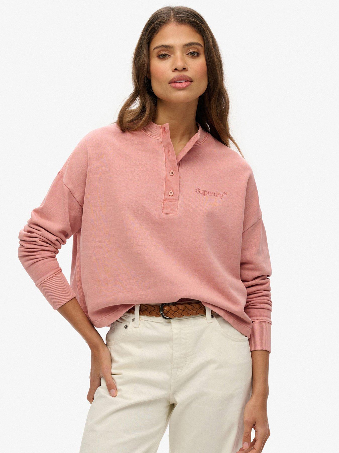 Image of Superdry Embroidered Logo Button Sweatshirt - Pink