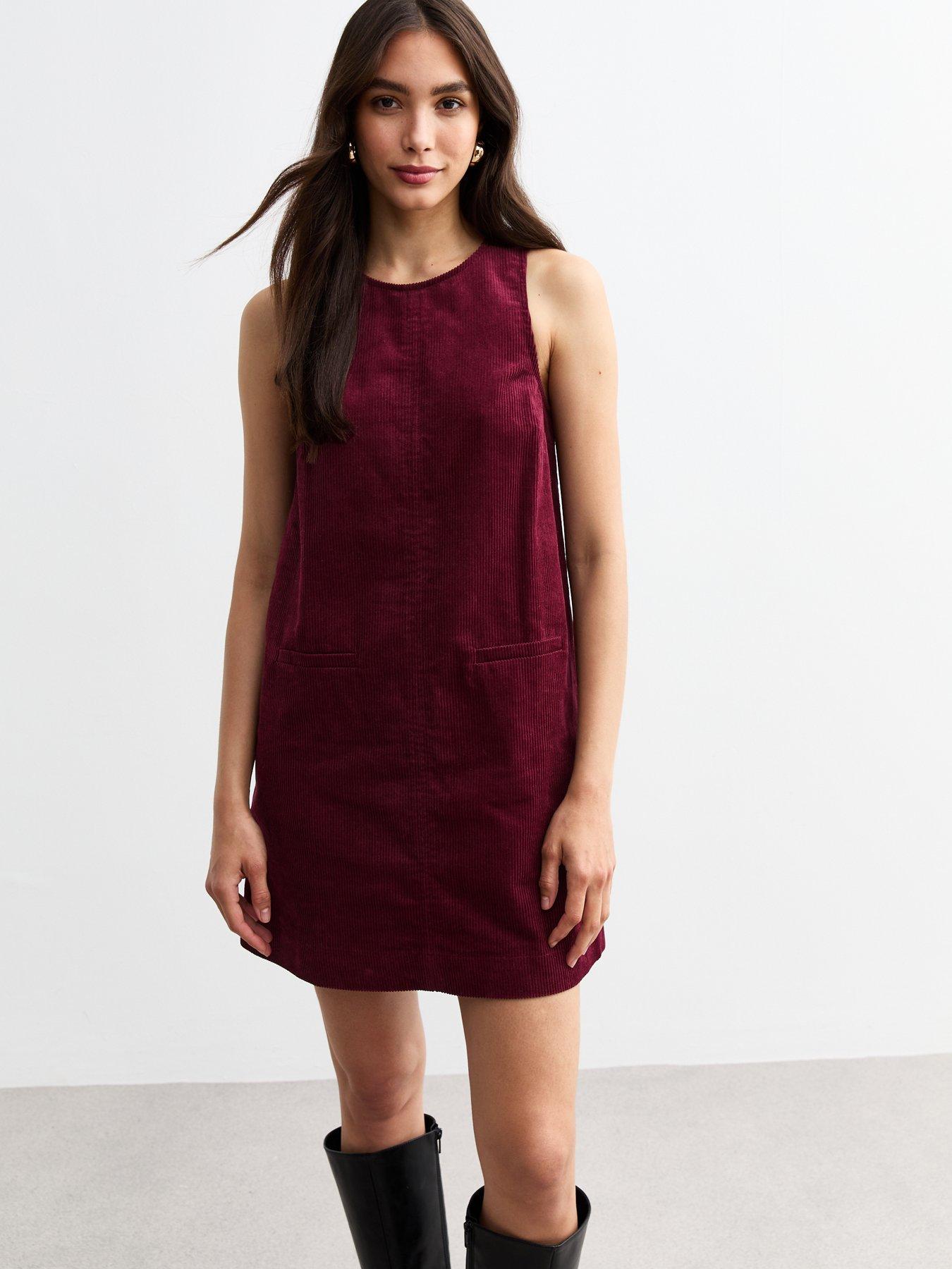 Image of New Look Burgundy Cotton Corduroy Pinafore Dress - Red