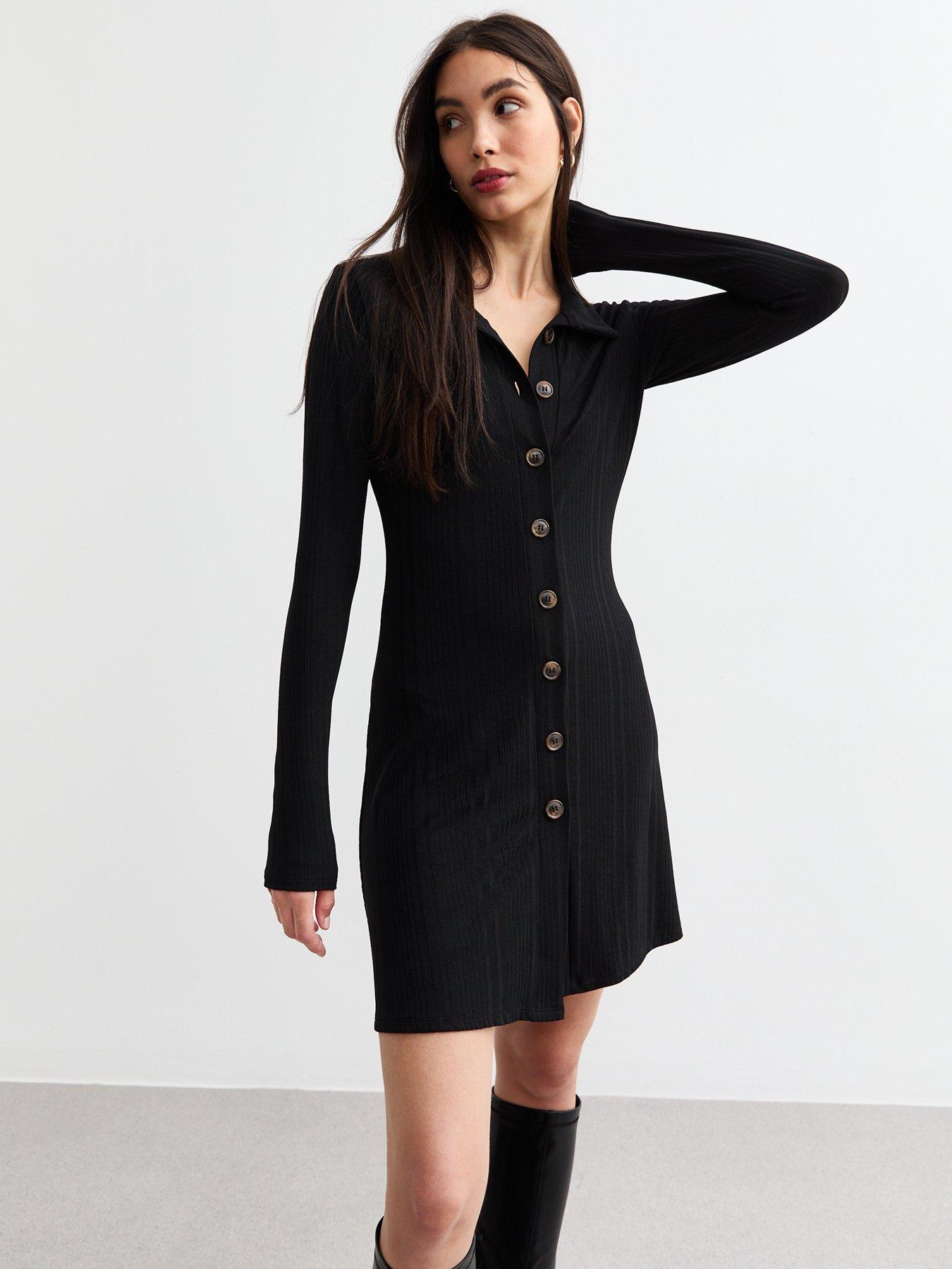 new-look-black-ribbed-jersey-mini-shirt-dressback