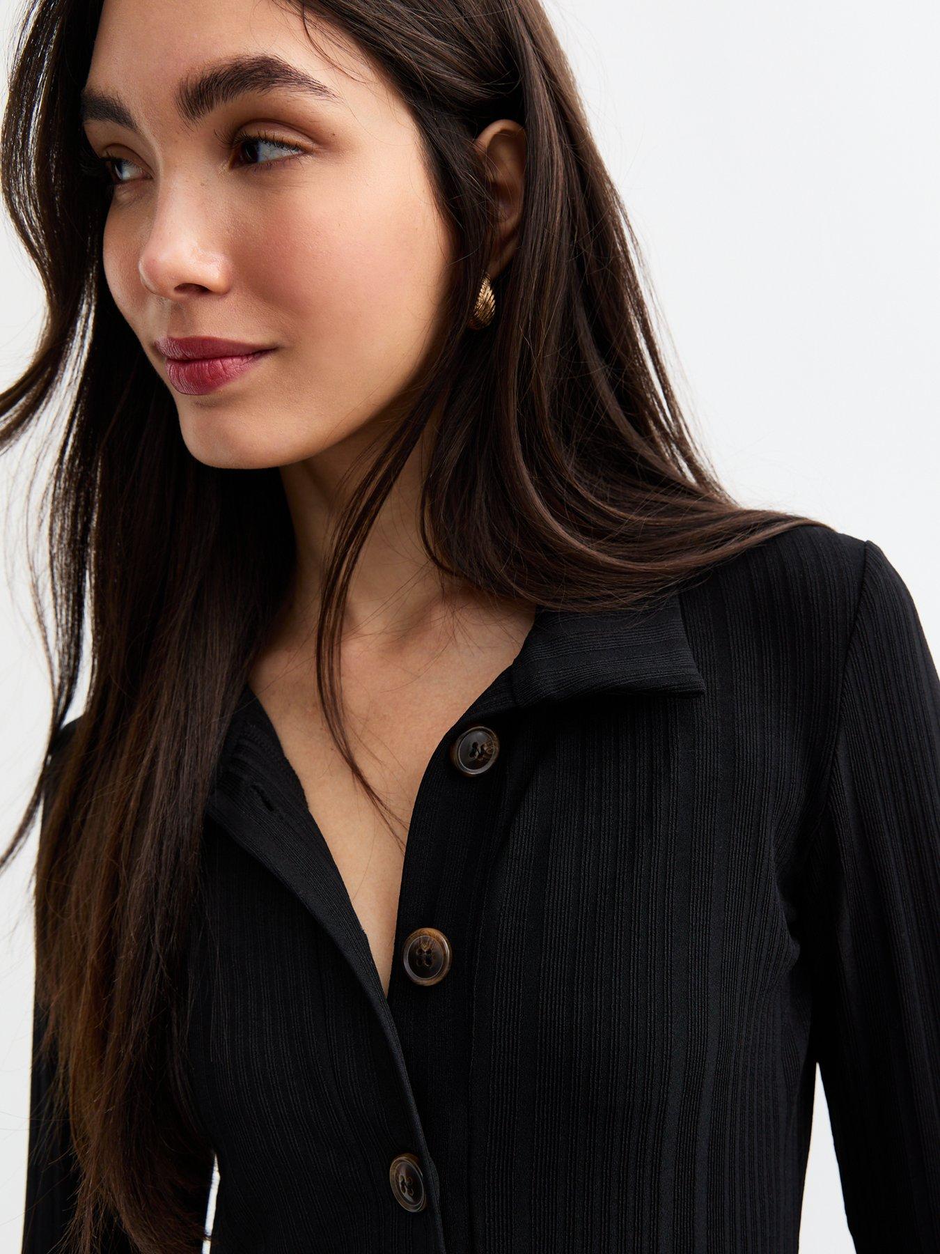 new-look-black-ribbed-jersey-mini-shirt-dressoutfit