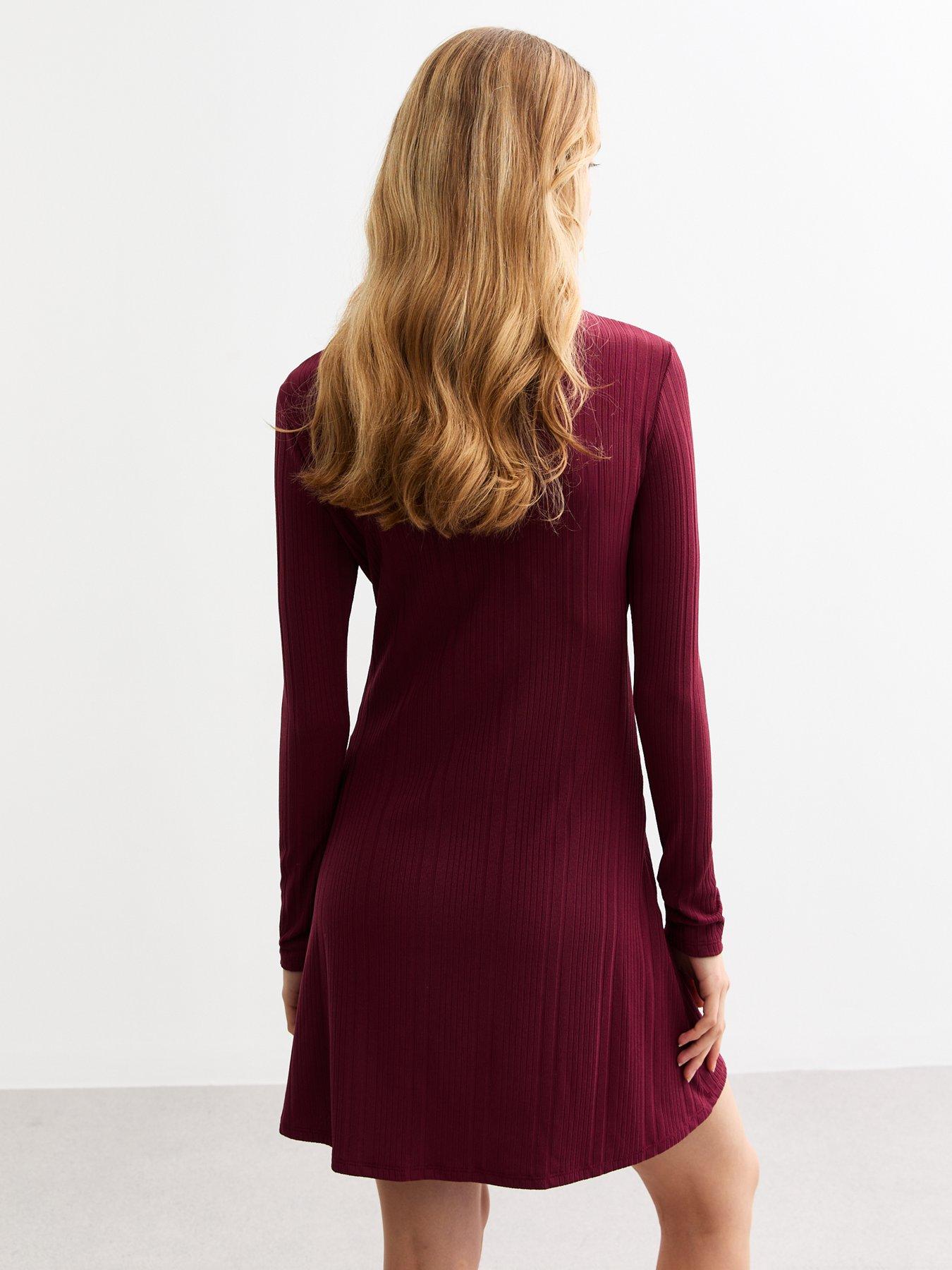 new-look-burgundy-ribbed-jersey-mini-shirt-dressstillFront