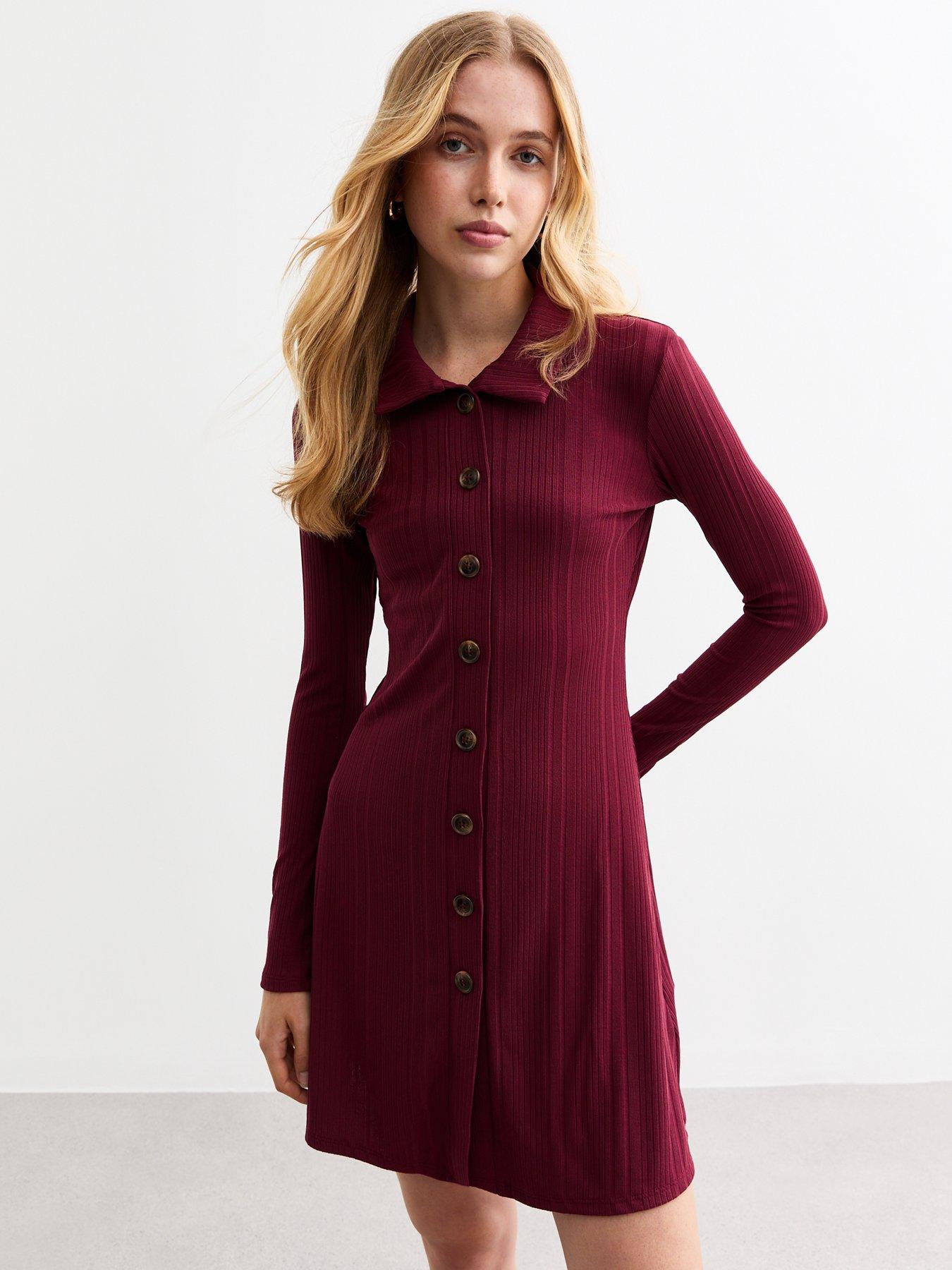 new-look-burgundy-ribbed-jersey-mini-shirt-dressback