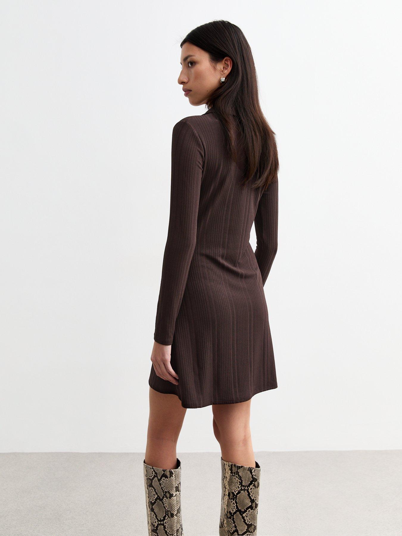 new-look-ribbed-jersey-button-up-dress-brownstillFront