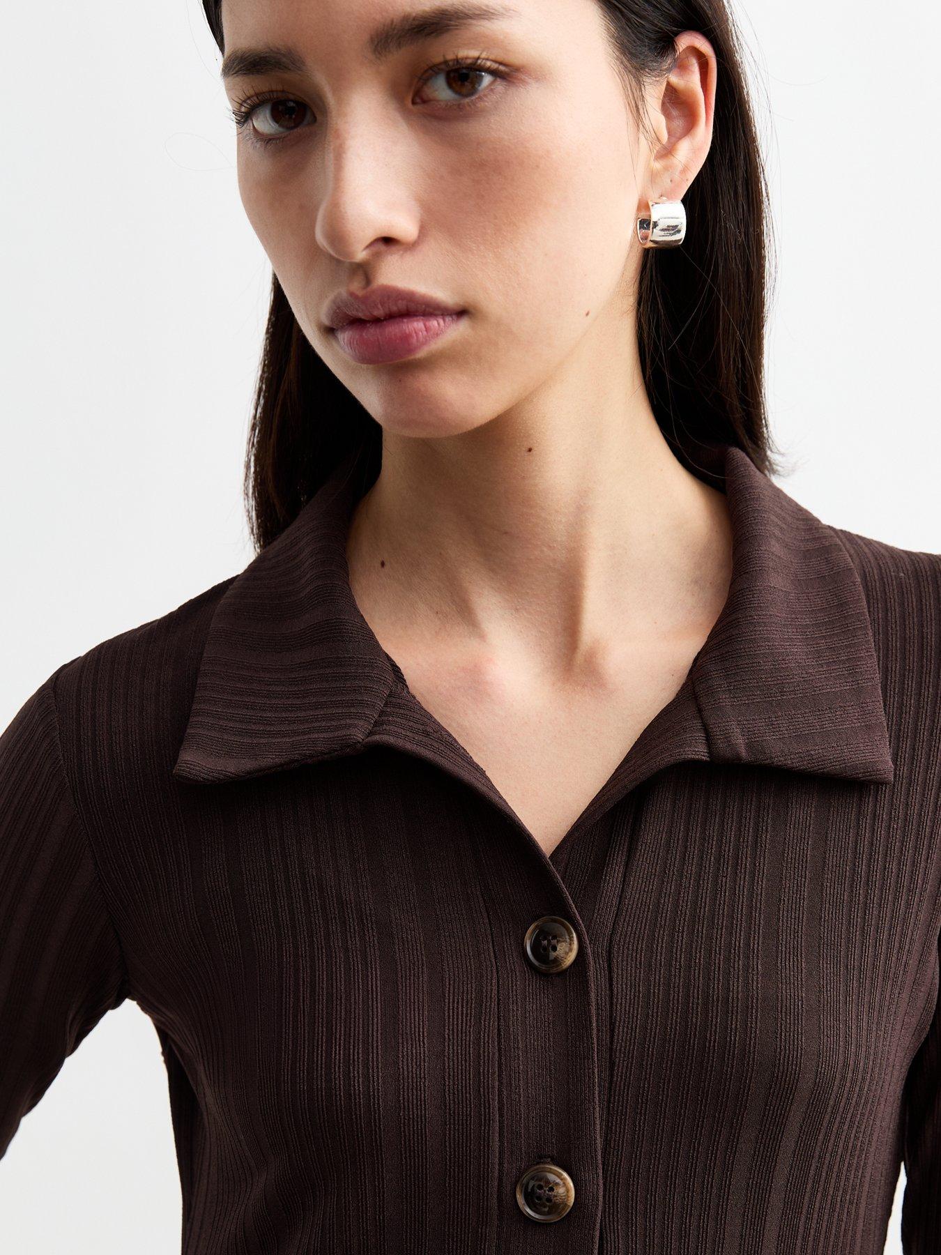 new-look-ribbed-jersey-button-up-dress-browndetail