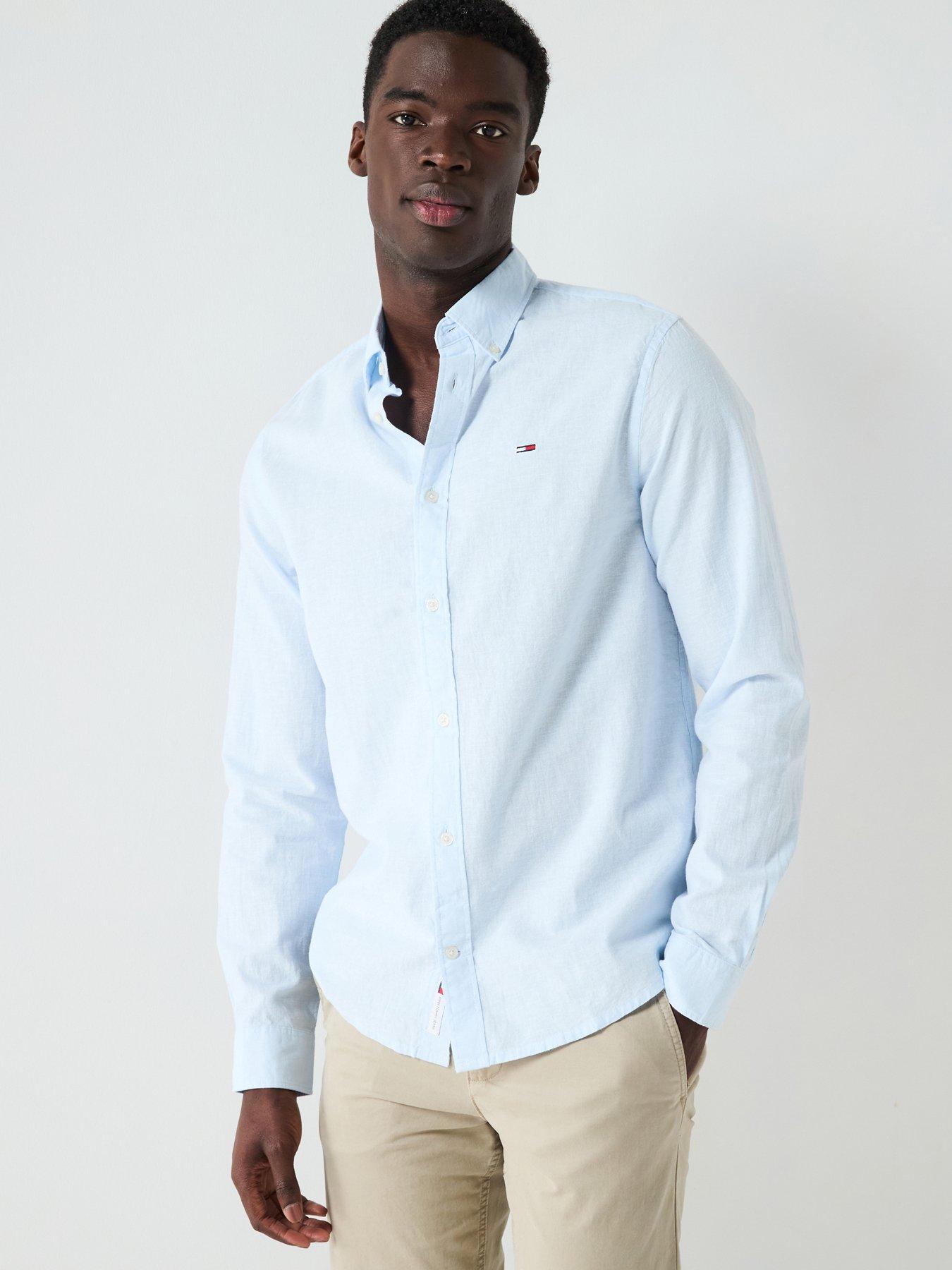 undefined Regular Fit Left Chest Linen Blend Shirt - Blue