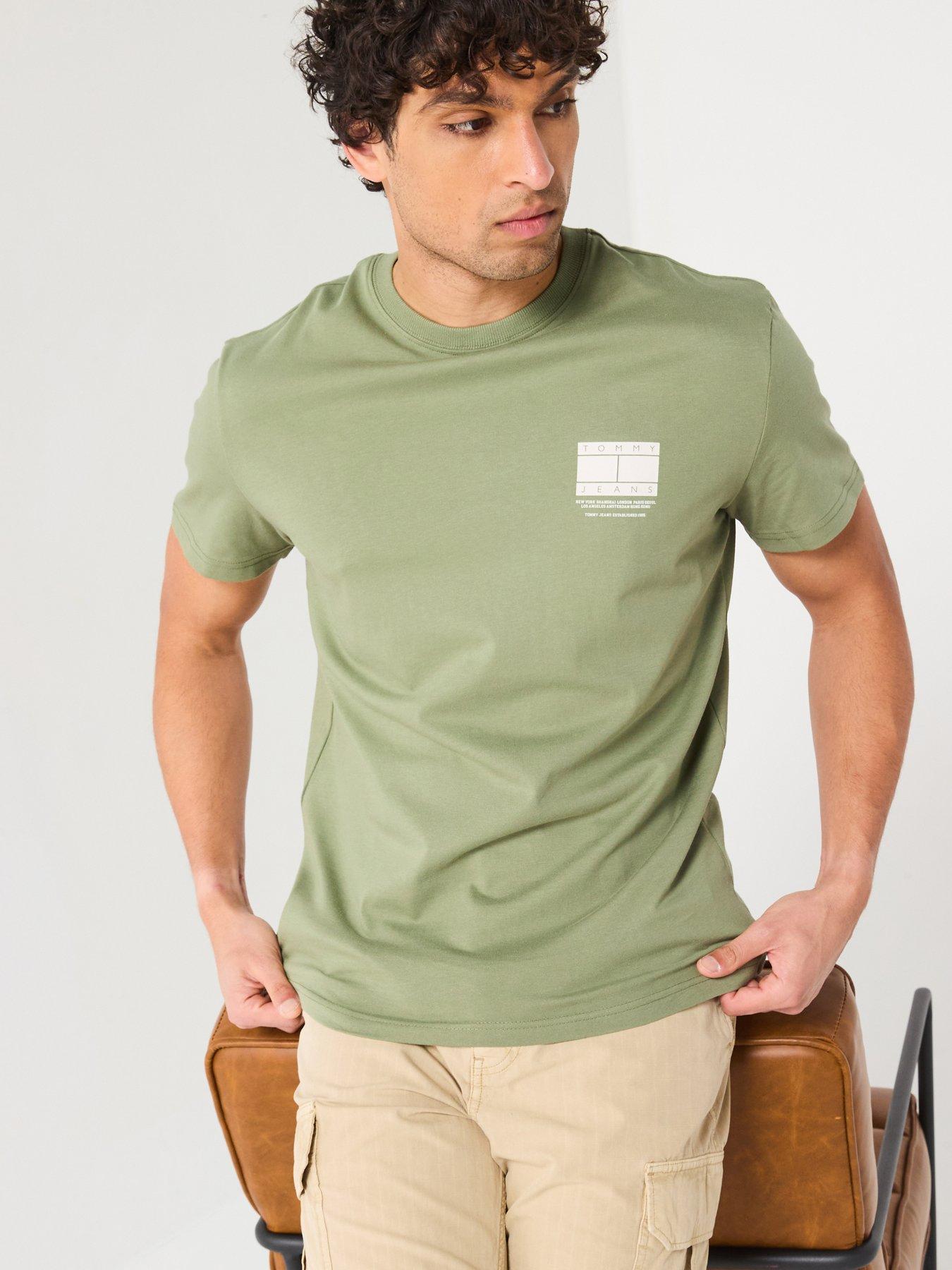 Image 1 of 5 of Tommy Jeans Mono Left Chest Logo T-Shirt - Khaki
