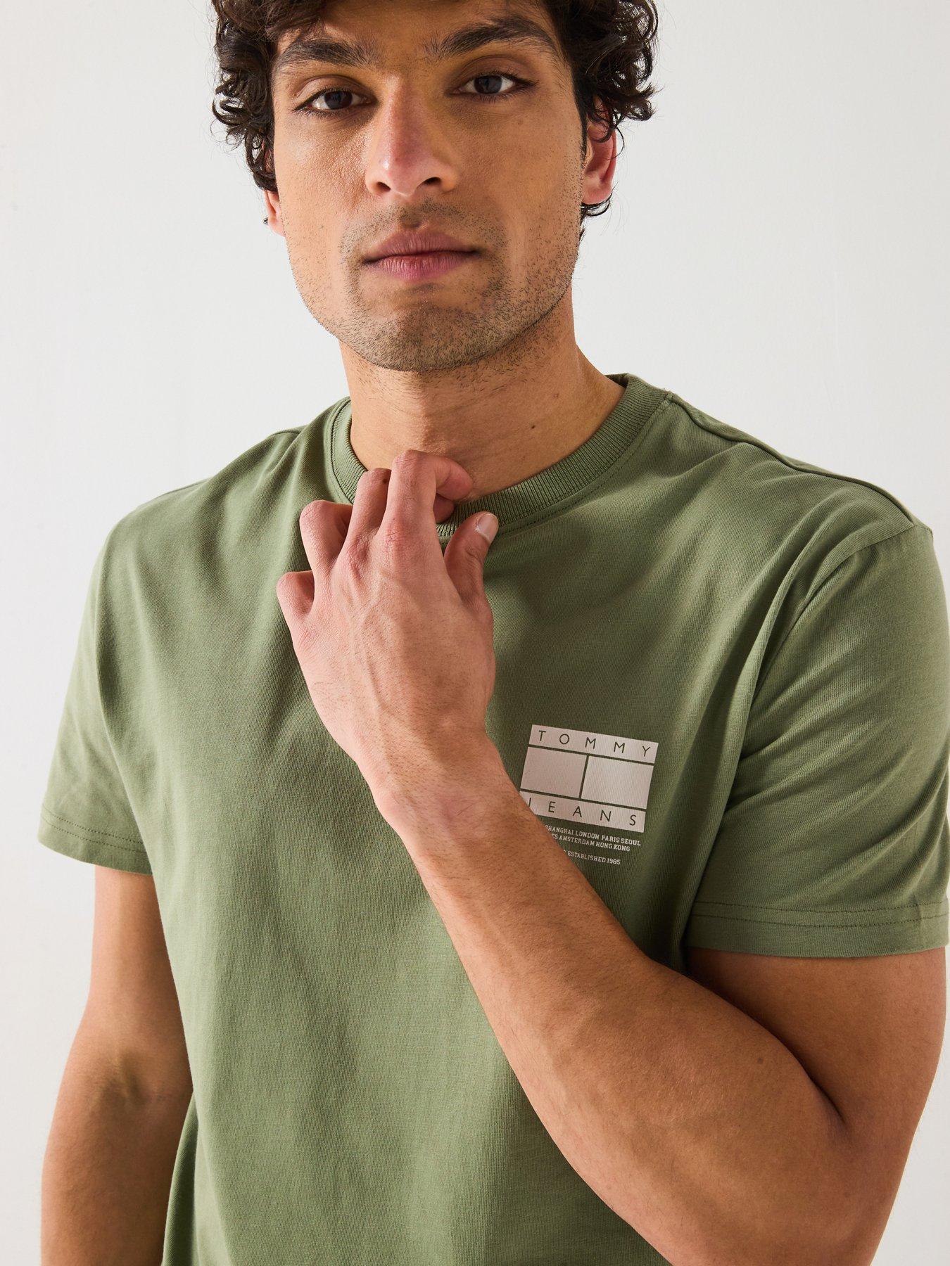 Image 4 of 5 of Tommy Jeans Mono Left Chest Logo T-Shirt - Khaki