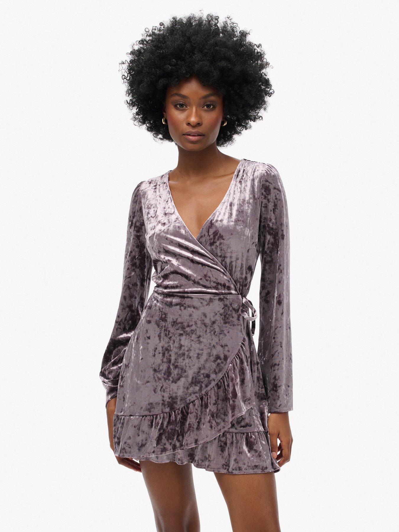 superdry-long-sleeve-velvet-wrap-mini-dress-grey