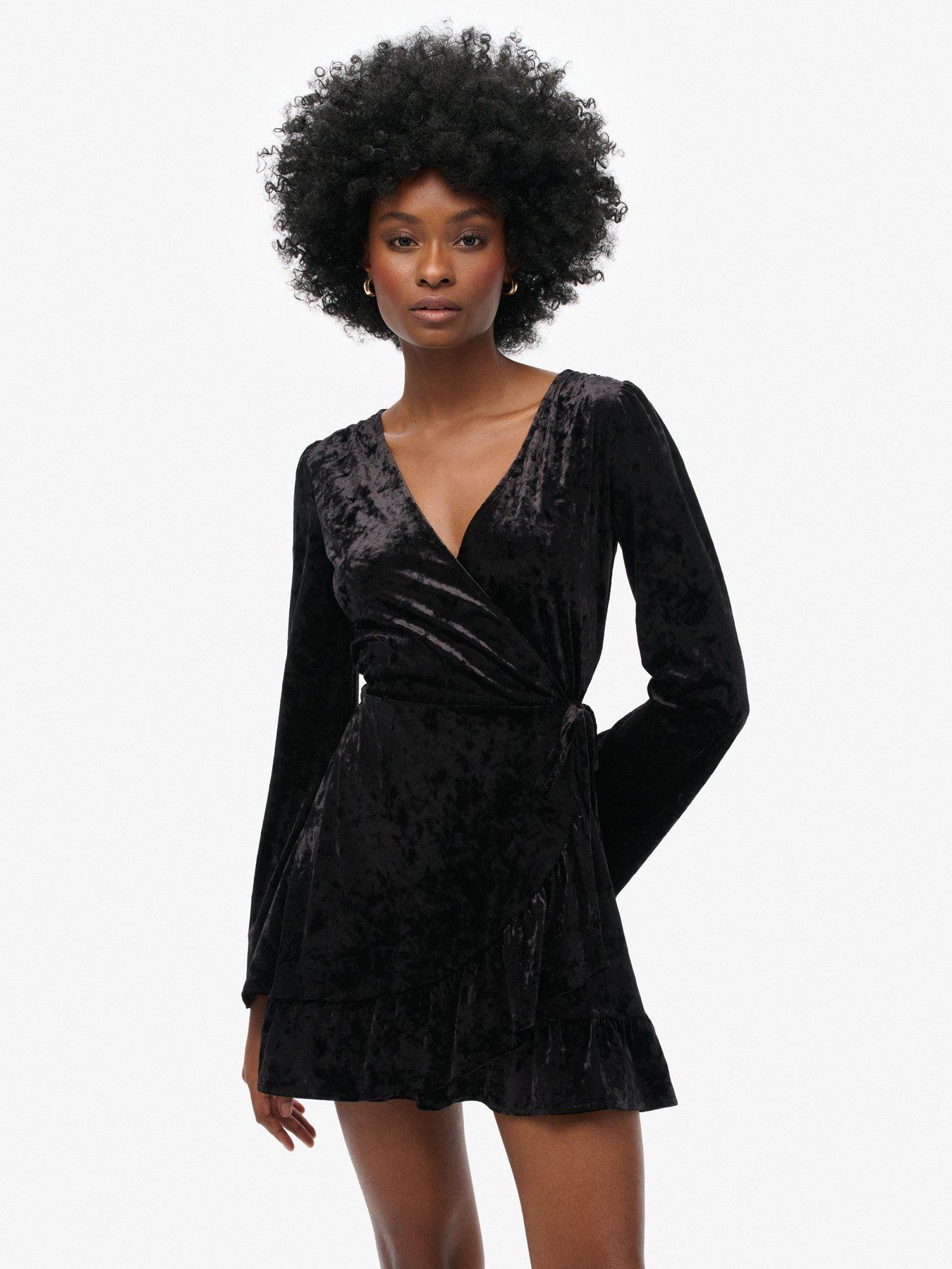 superdry-long-sleeve-velvet-wrap-mini-dress-black