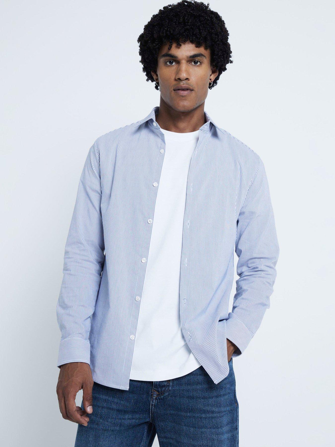 river-island-long-sleeve-mechanical-stretch-shirt-navy