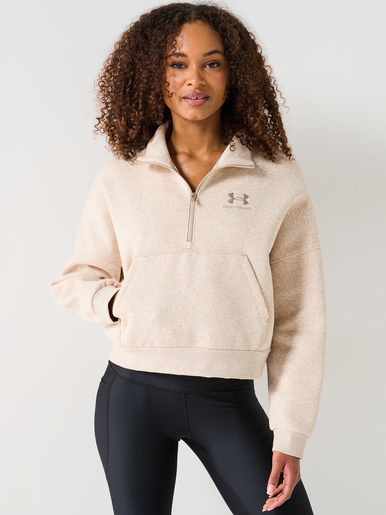 UNDER ARMOUR Womens Training Icon Fleece Oversized 1/2 Zip - Green