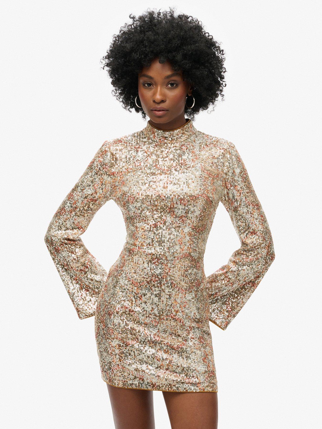 superdry-long-sleeve-sequin-mini-dress-silverfront