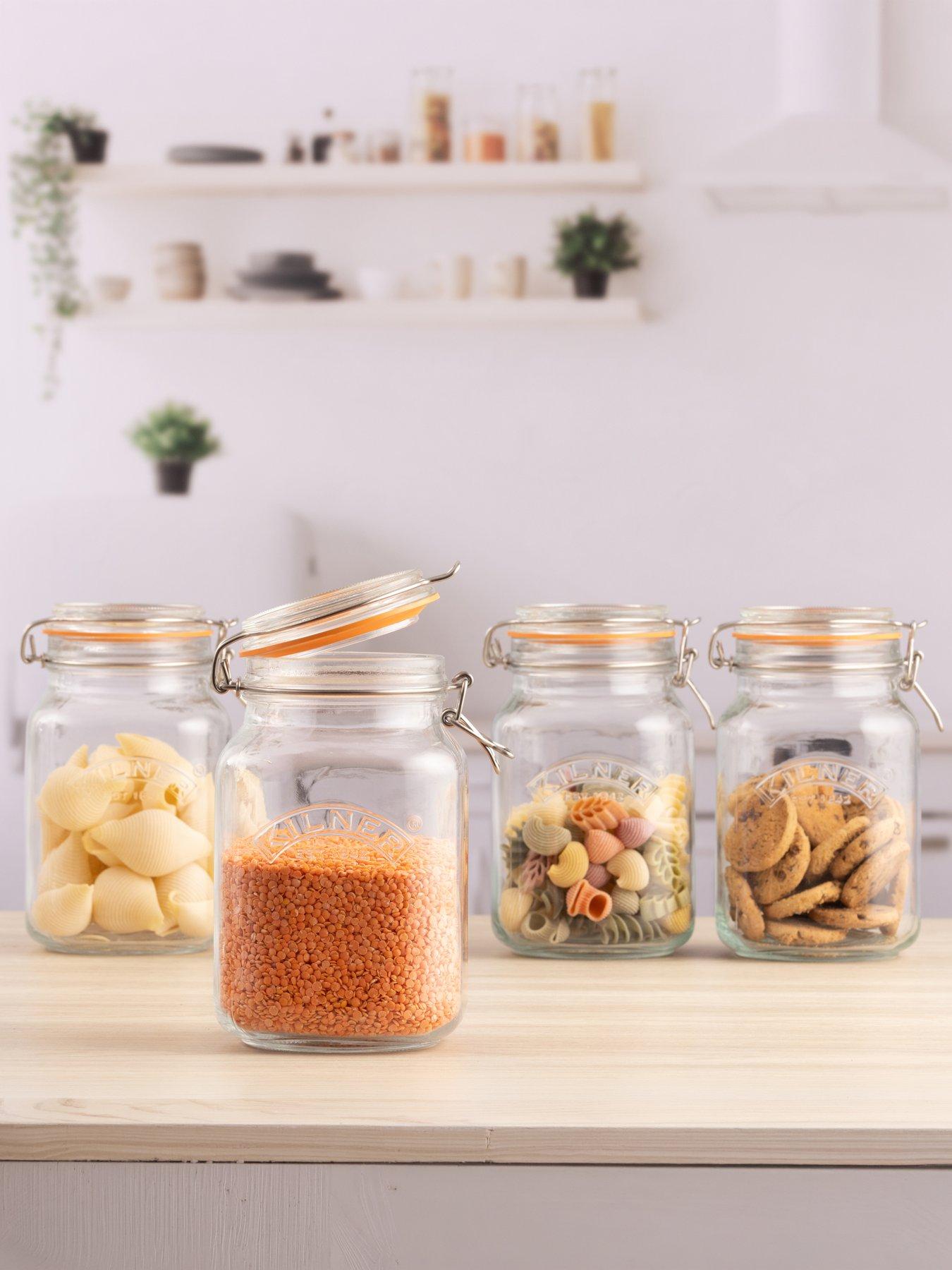 KILNER Set Of 4 Clip Top Square Jars 1.5l