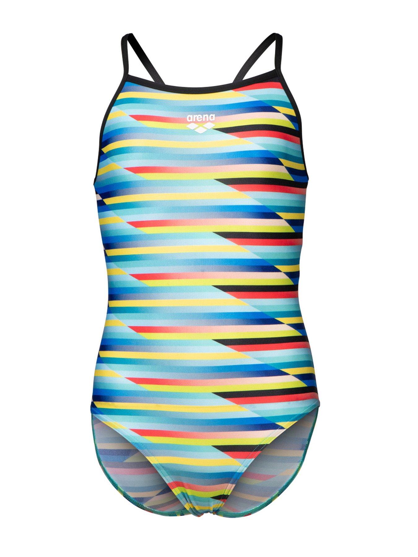 Image 1 of 4 of Arena Girl's Racing Stripe Swimsuit - Yellow