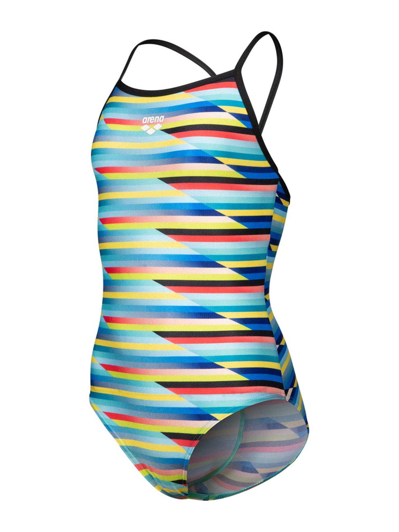 Image 3 of 4 of Arena Girl's Racing Stripe Swimsuit - Yellow
