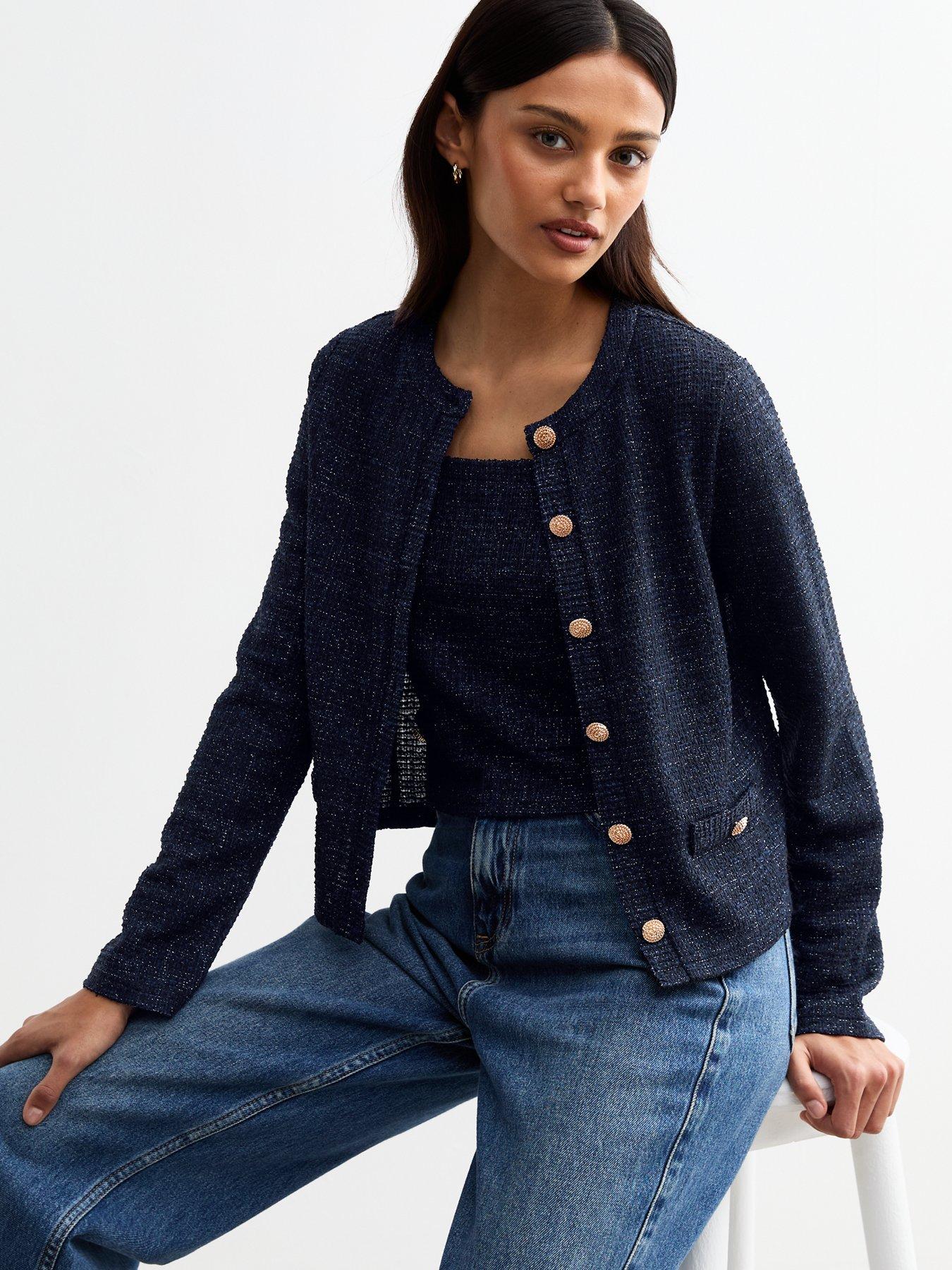 new-look-navy-sparkle-textured-button-detail-cardigan