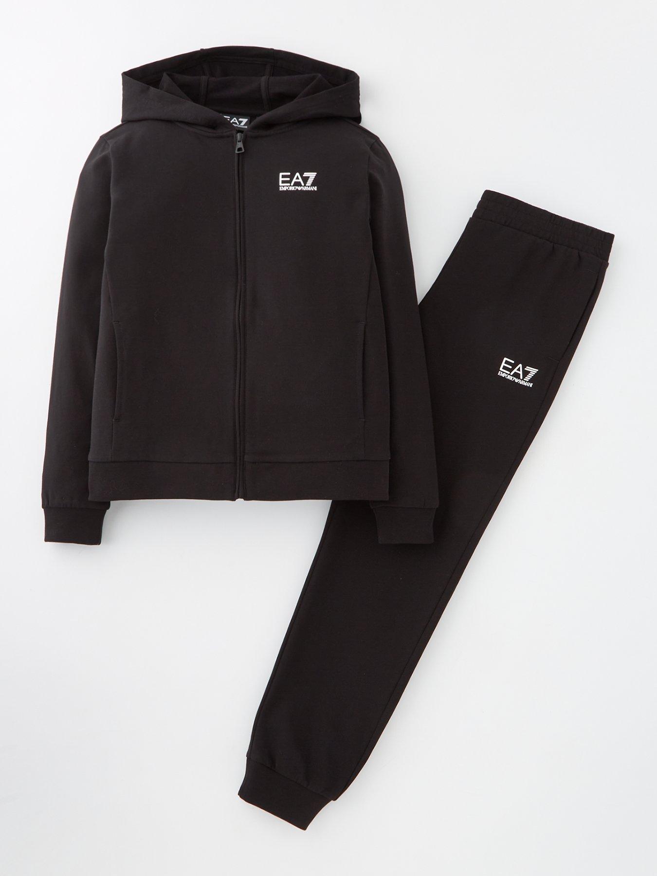 Image 1 of 4 of EA7 Emporio Armani Boys Core Id Zip Through Hoodie Tracksuit - Black