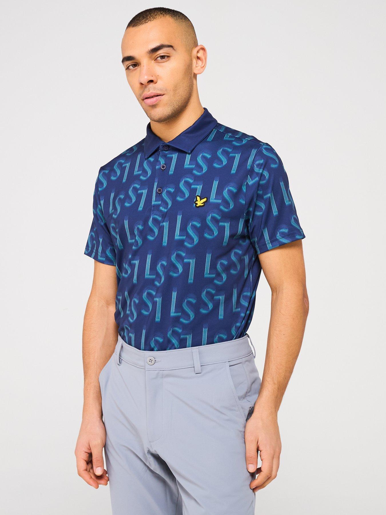 Image 1 of 5 of Lyle & Scott Men's Long Sleeve Monogram Printed Polo Shirt- Blue