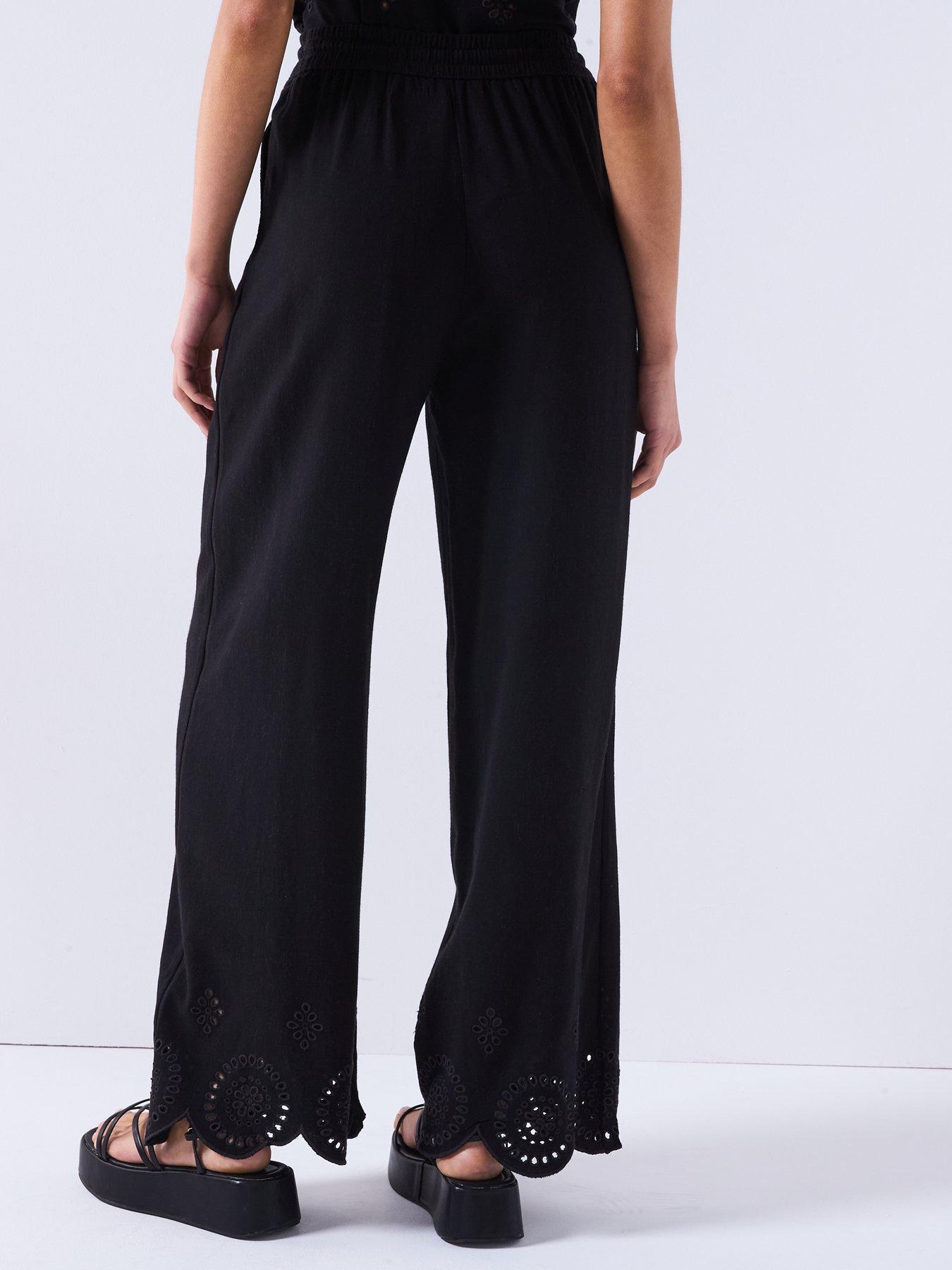 Image 2 of 6 of V by Very Linen Blend Trousers with Embroidery Detail - Black