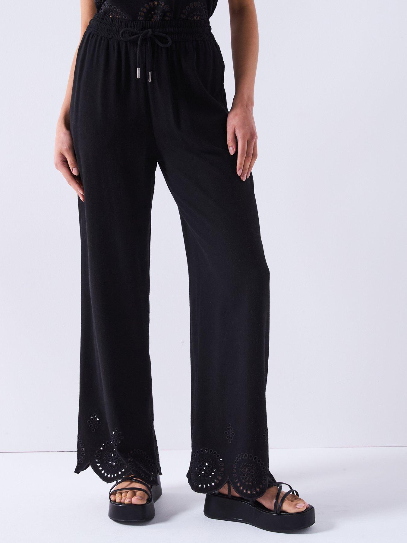 Image 3 of 6 of V by Very Linen Blend Trousers with Embroidery Detail - Black