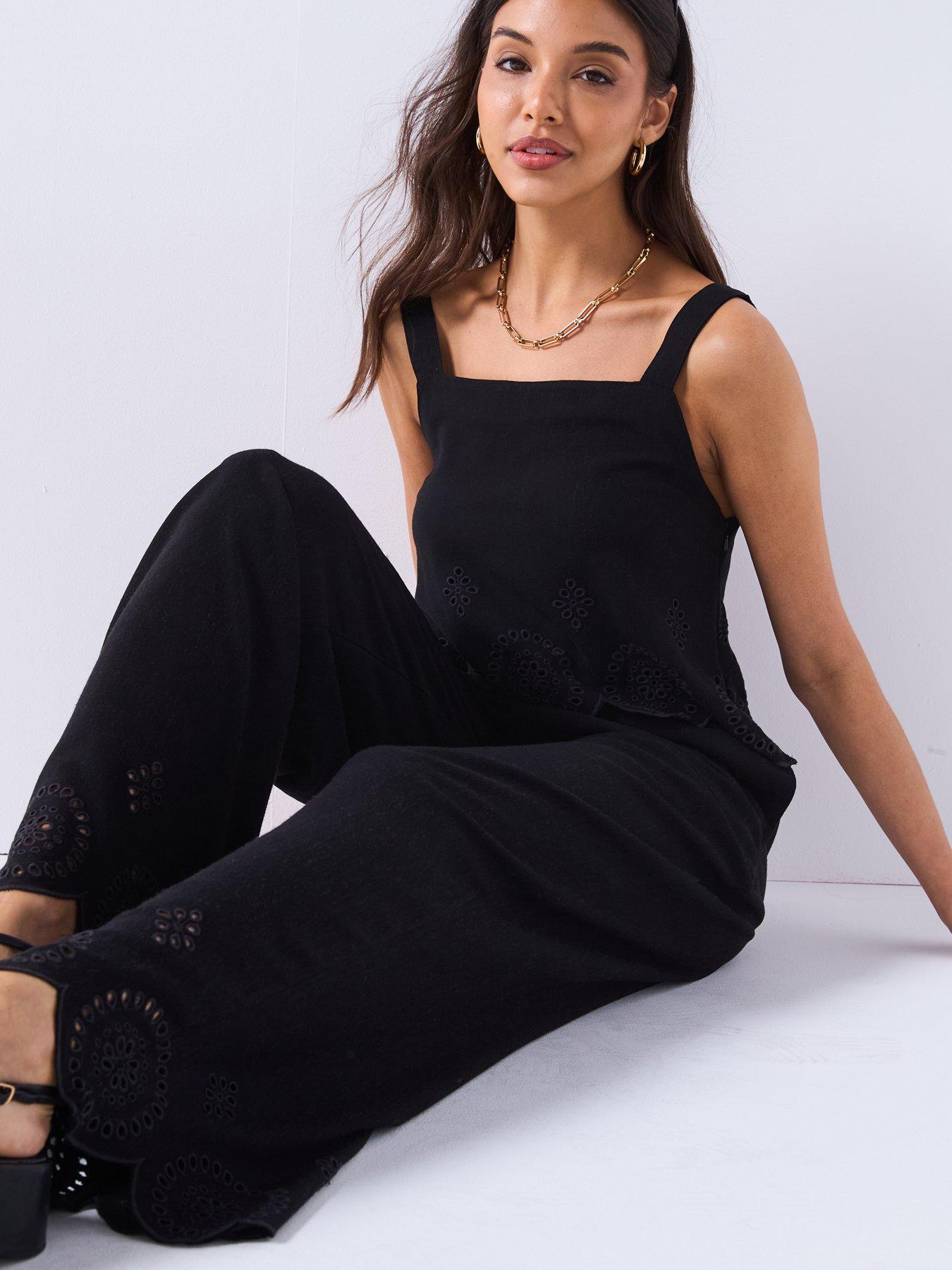 Image 4 of 6 of V by Very Linen Blend Trousers with Embroidery Detail - Black