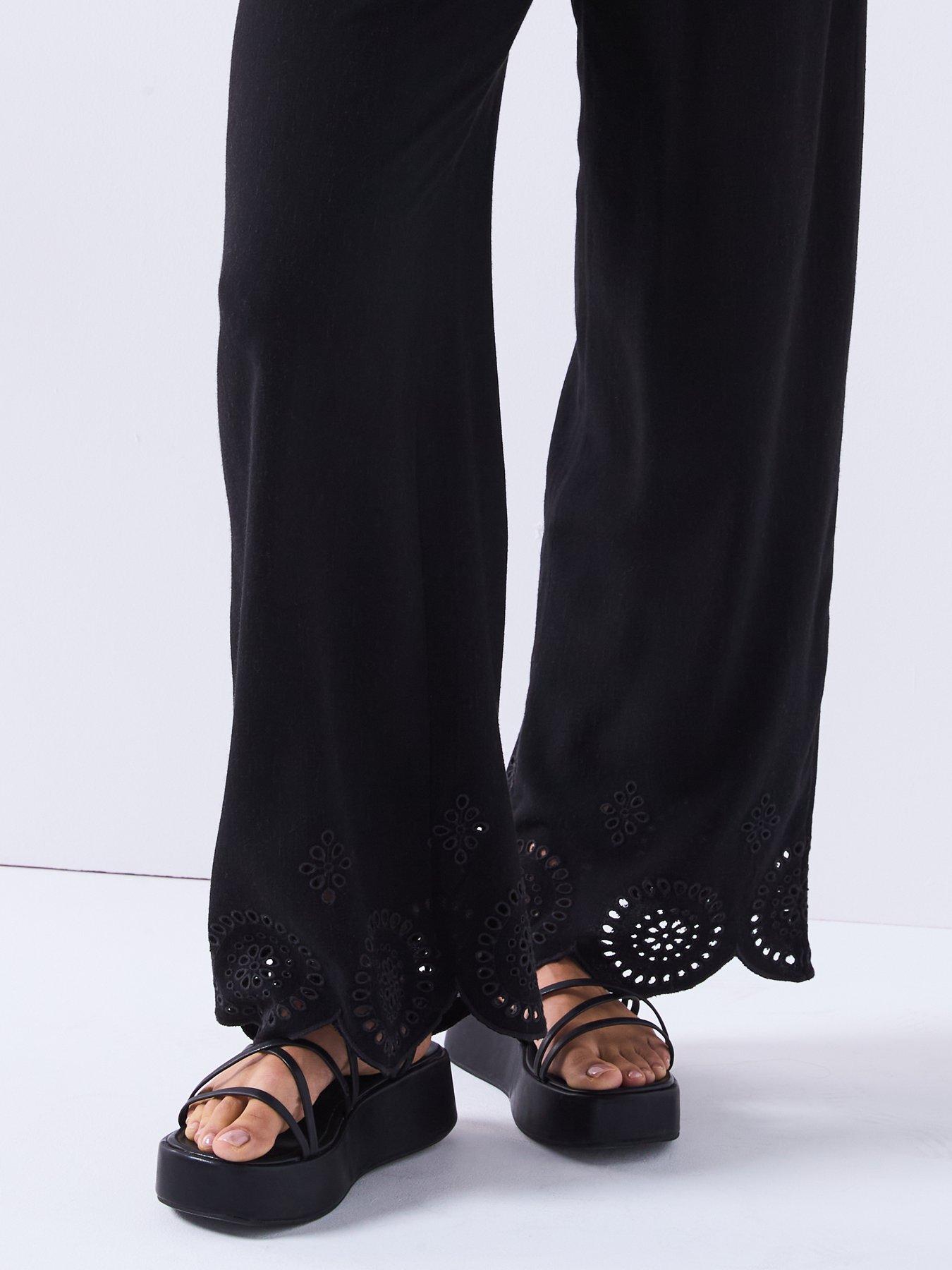 Image 5 of 6 of V by Very Linen Blend Trousers with Embroidery Detail - Black