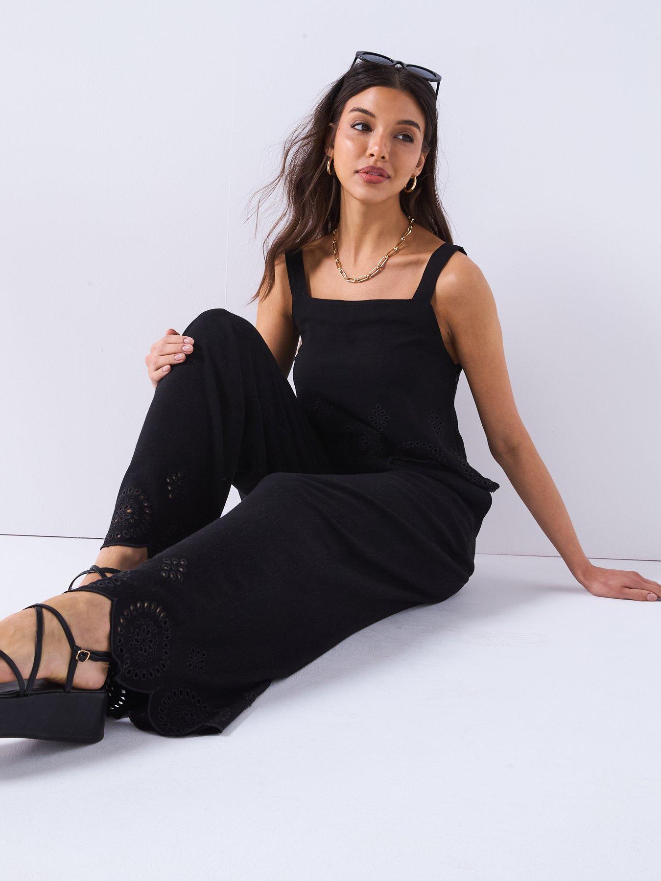 Image 6 of 6 of V by Very Linen Blend Trousers with Embroidery Detail - Black