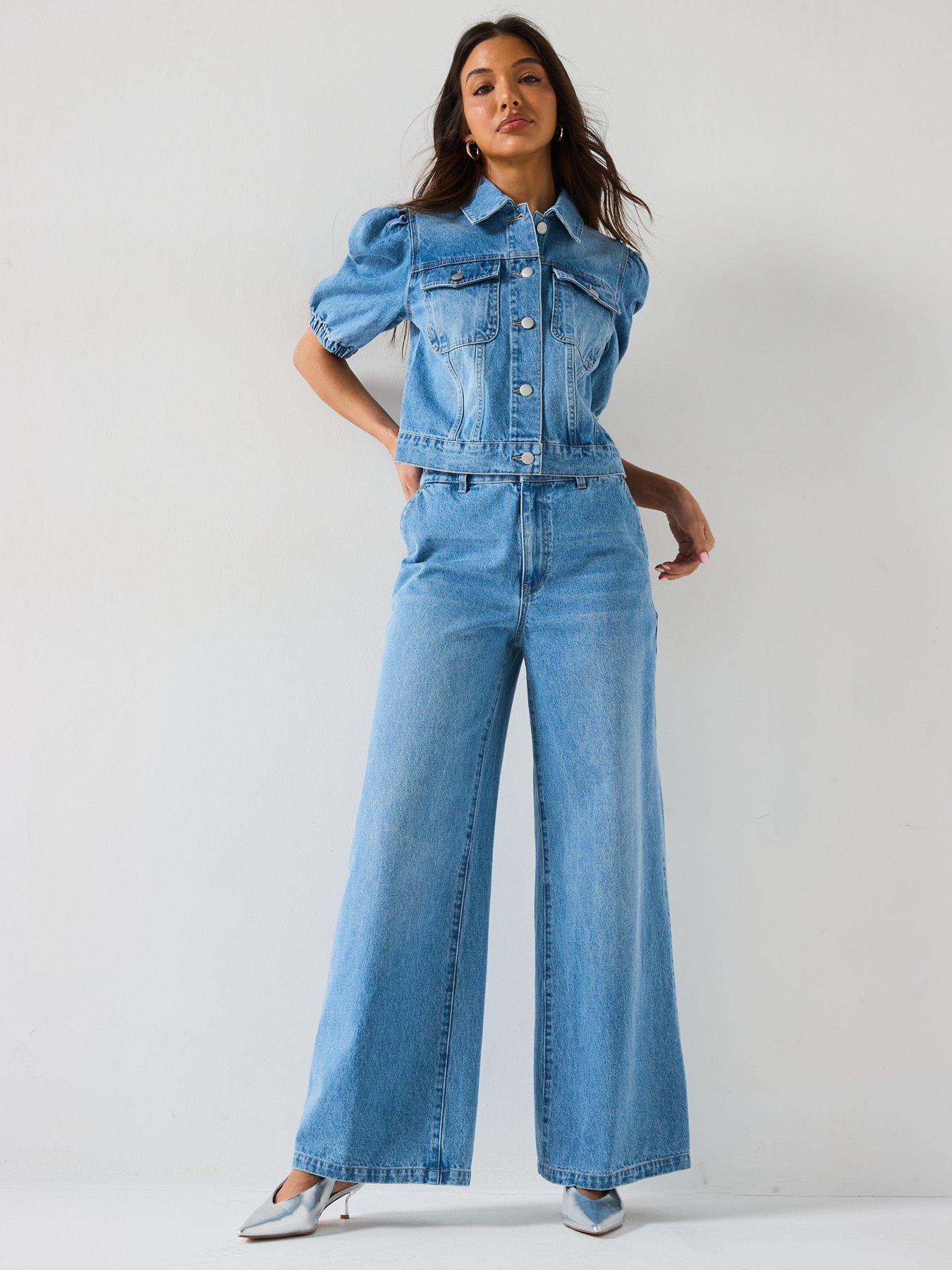 Image 6 of 6 of The Very Collection Palazzo Co-Ord Wide Leg Jeans - Mid Wash