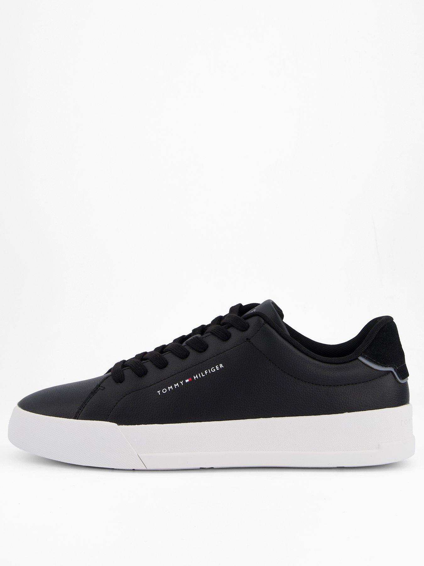 Image 1 of 7 of Tommy Hilfiger Leather Court Sneakers - Black