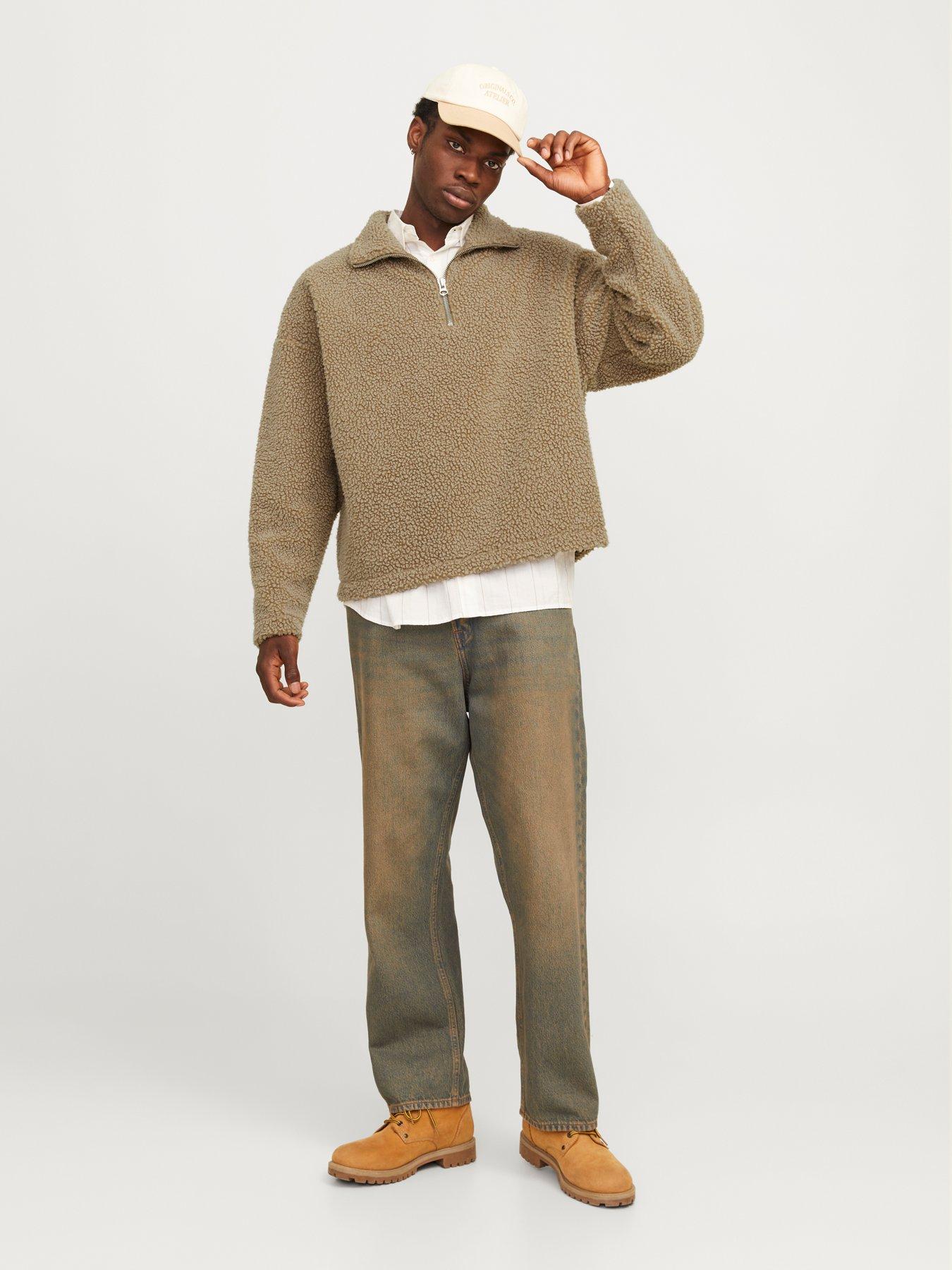 Image 3 of 6 of Jack & Jones Oxbury Teddy High Neck Half Zip Sweatshirt - Light Brown