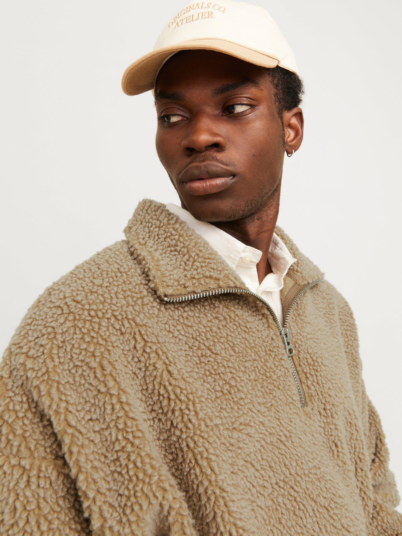 Image 4 of 6 of Jack & Jones Oxbury Teddy High Neck Half Zip Sweatshirt - Light Brown