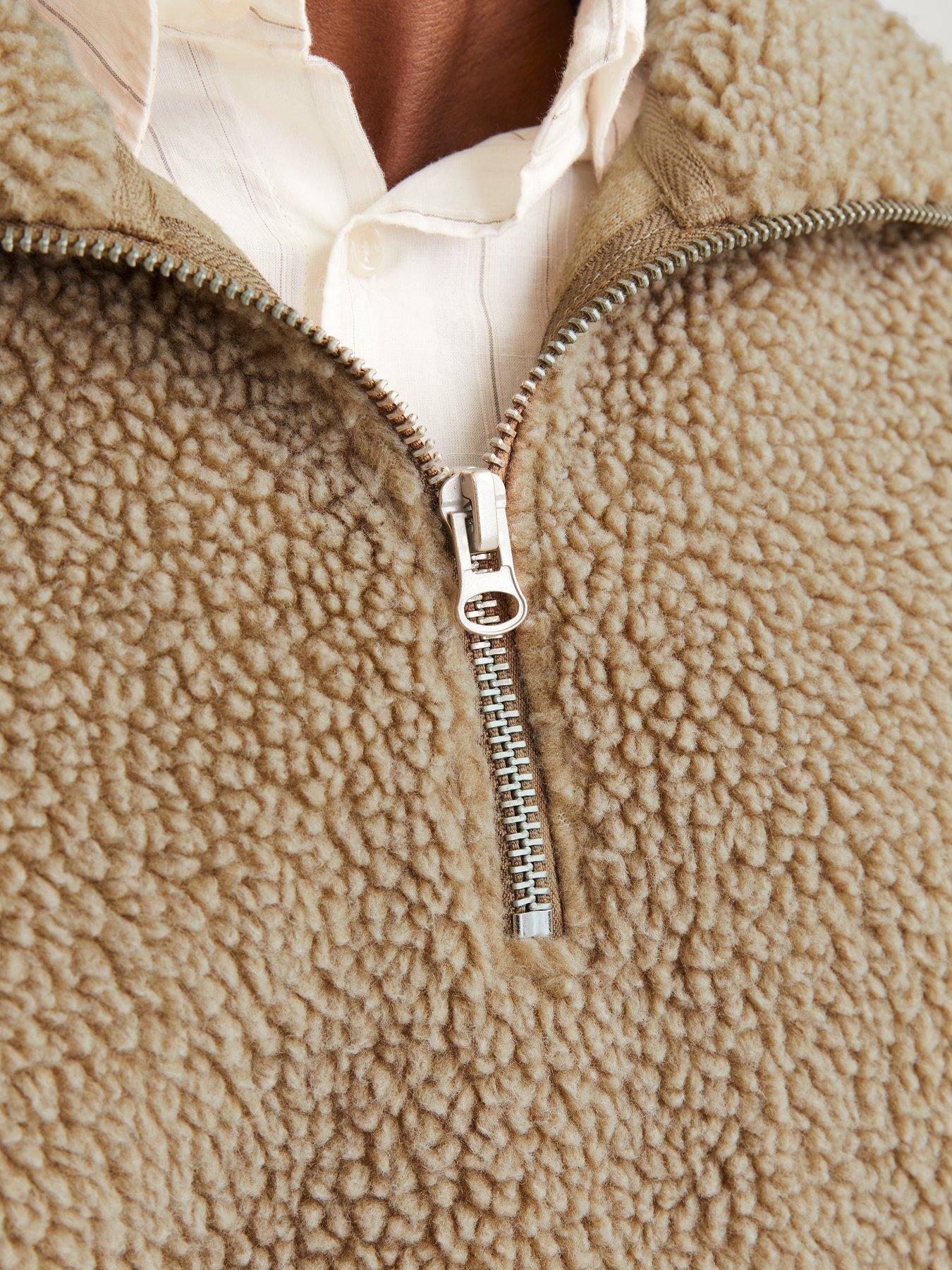 Image 5 of 6 of Jack & Jones Oxbury Teddy High Neck Half Zip Sweatshirt - Light Brown