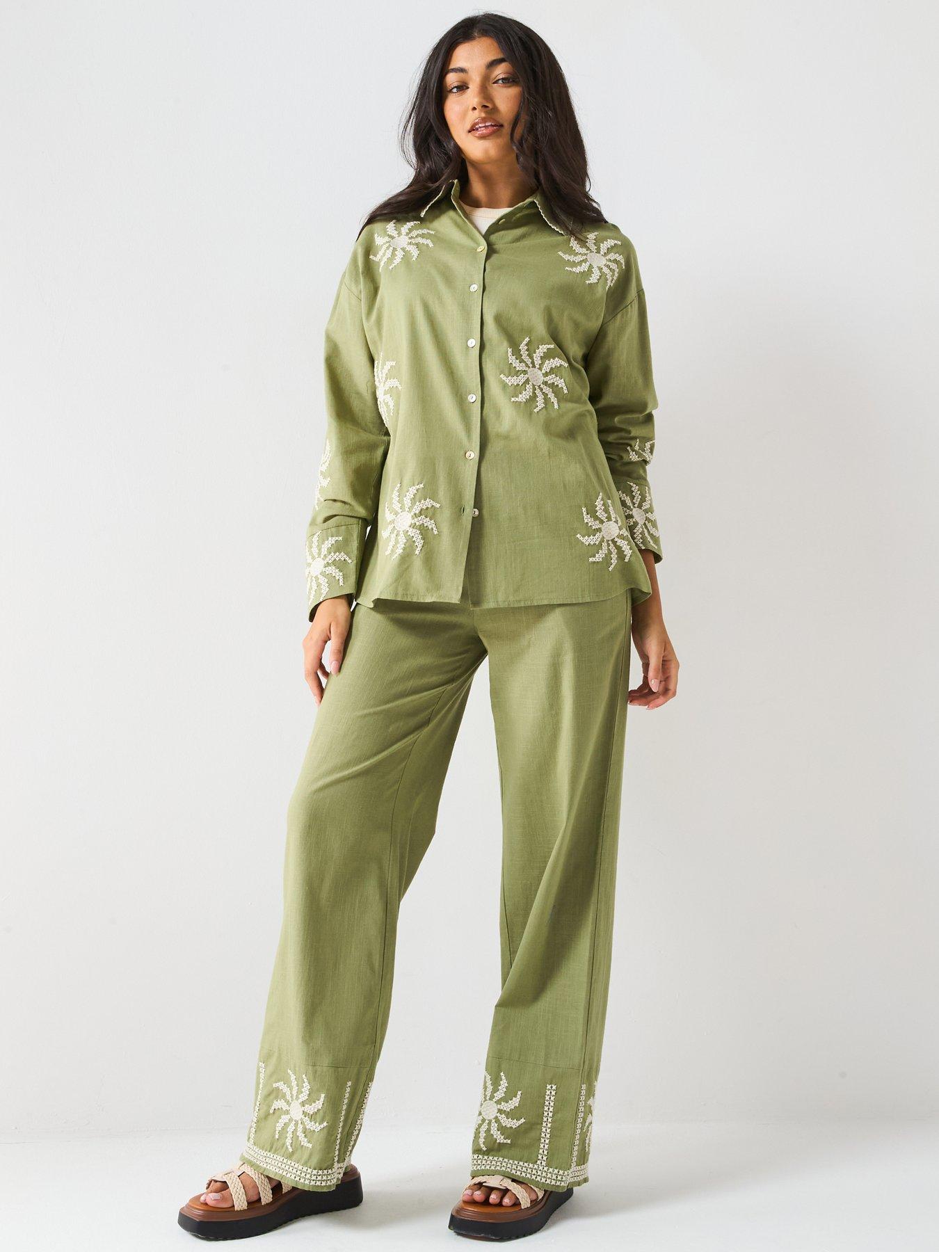 v-by-very-sun-embroidered-trouser-co-ord-greendetail