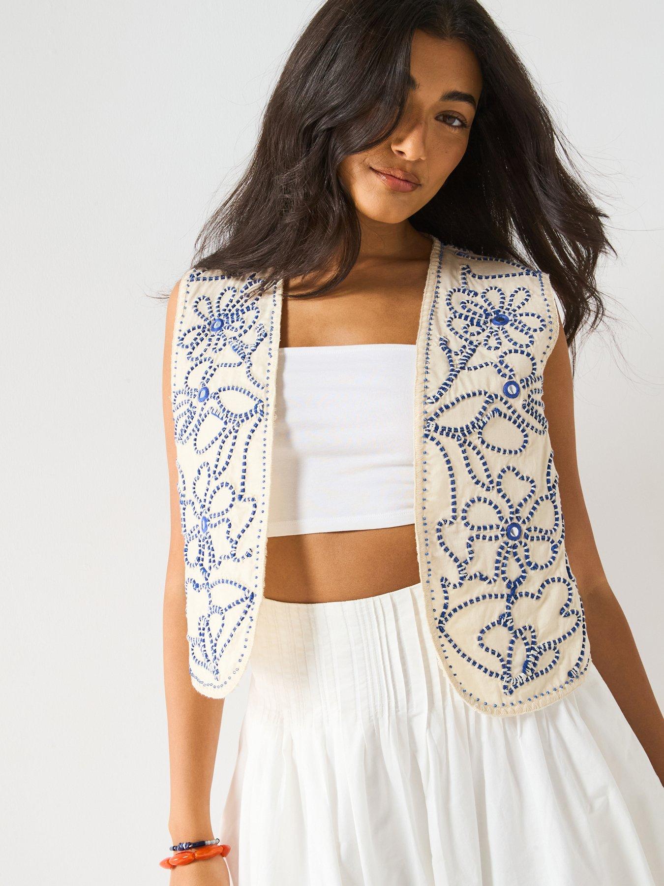 Image 1 of 6 of V by Very Embroidered Waistcoat - Cream