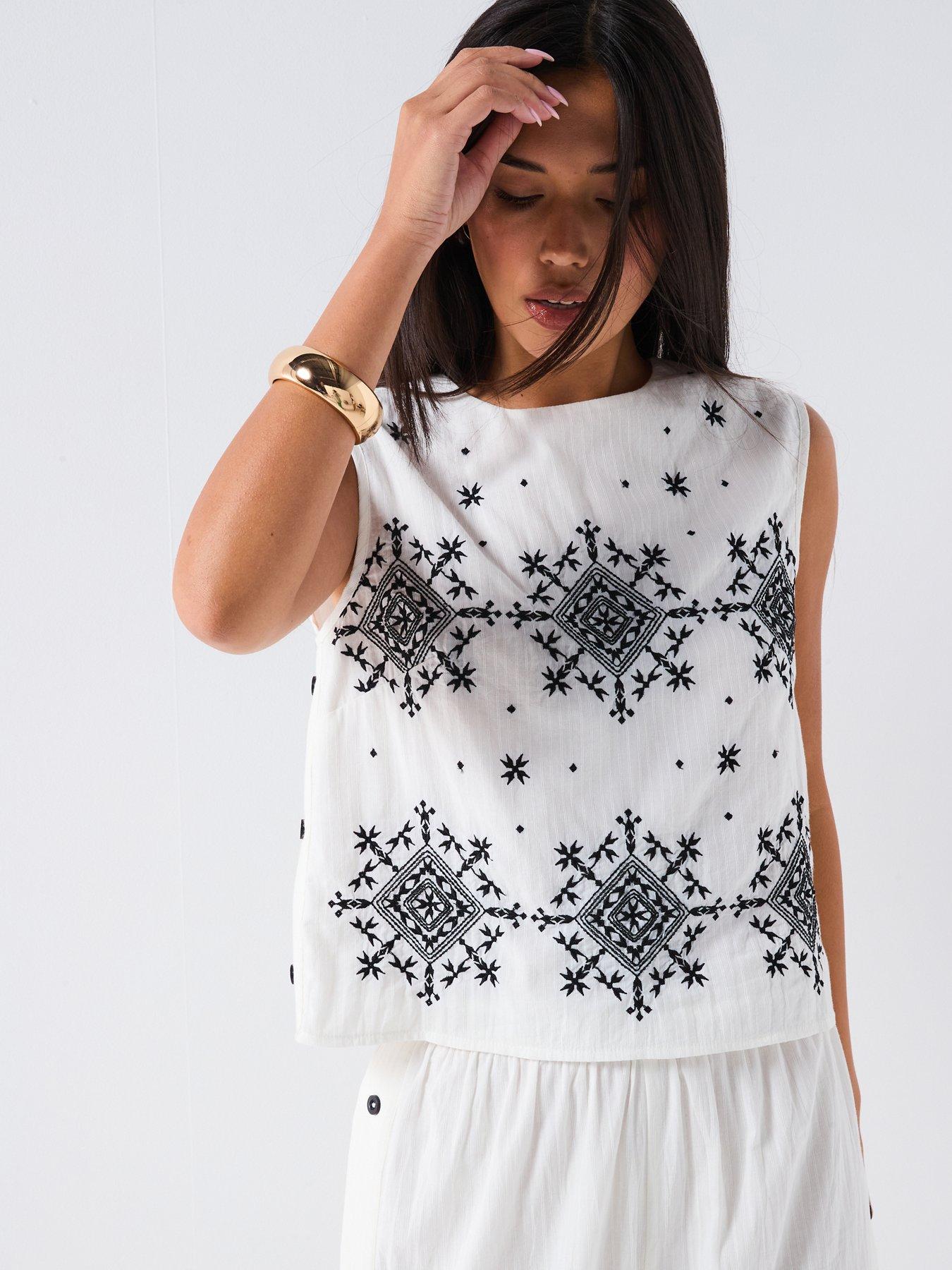 Image 1 of 6 of V by Very Sleeveless Embroidered Blouse Co-Ord - White