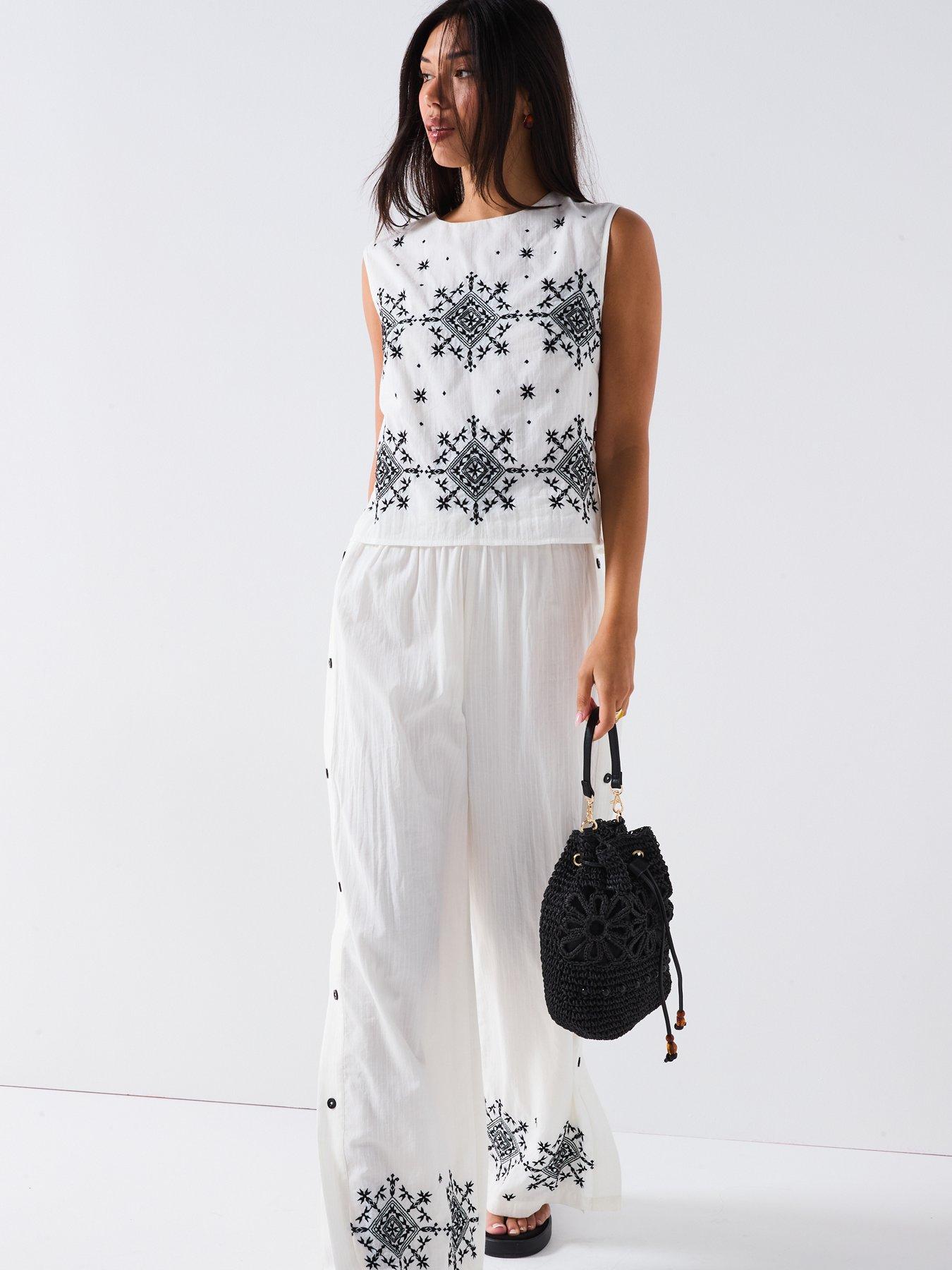 Image 3 of 6 of V by Very Sleeveless Embroidered Blouse Co-Ord - White