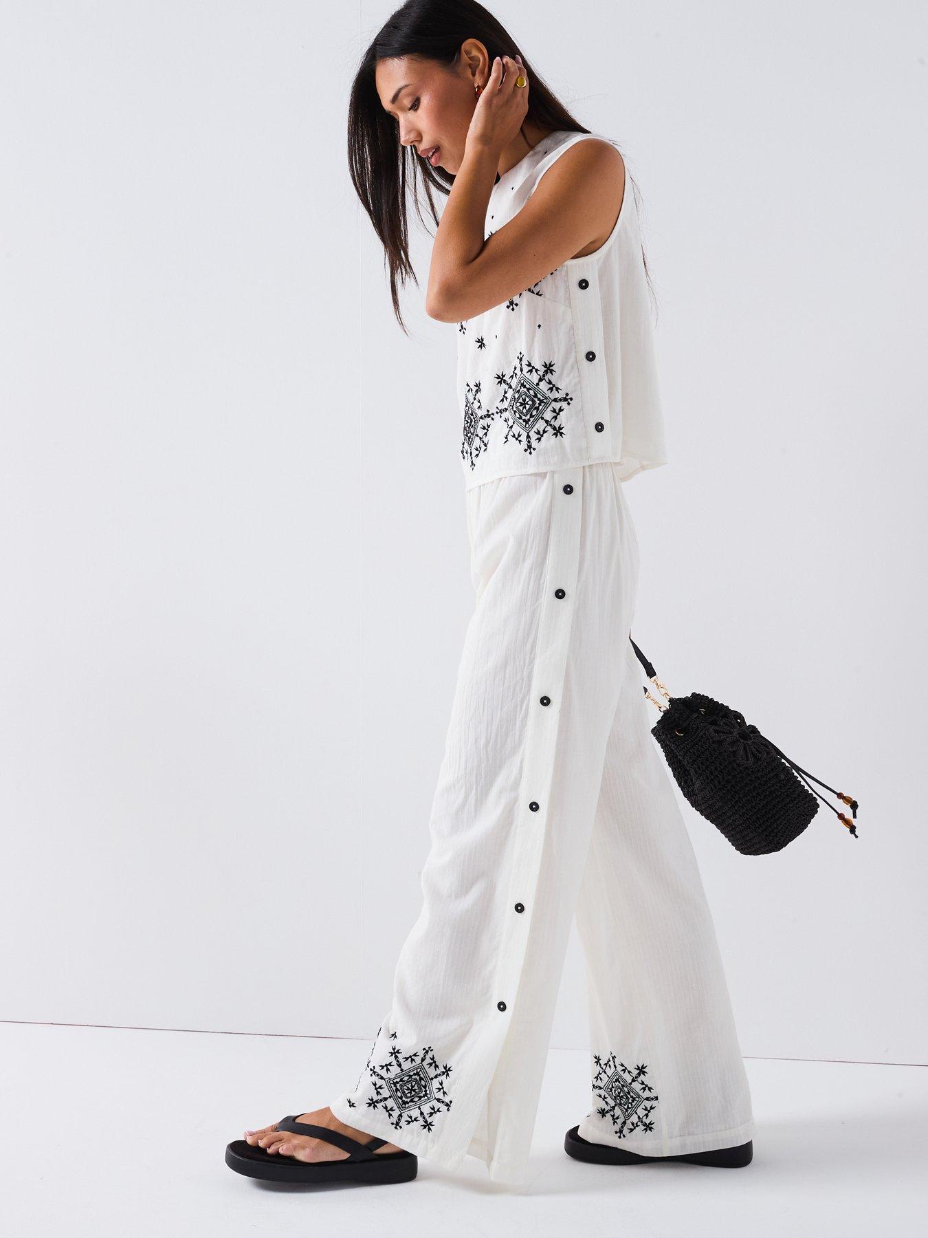 Image 5 of 6 of V by Very Sleeveless Embroidered Blouse Co-Ord - White