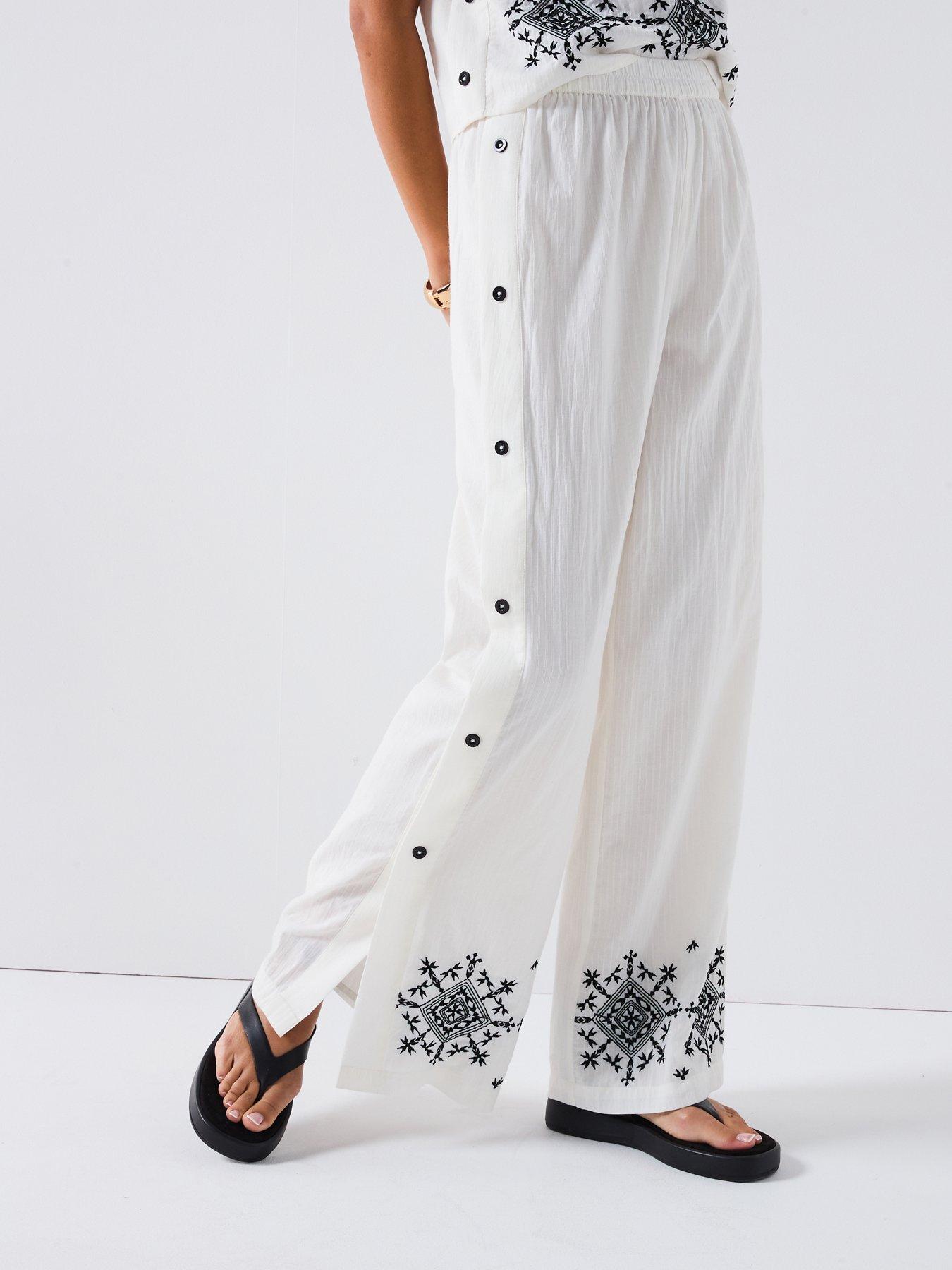 V by Very Embroidered Button Down Trouser Co-Ord - White