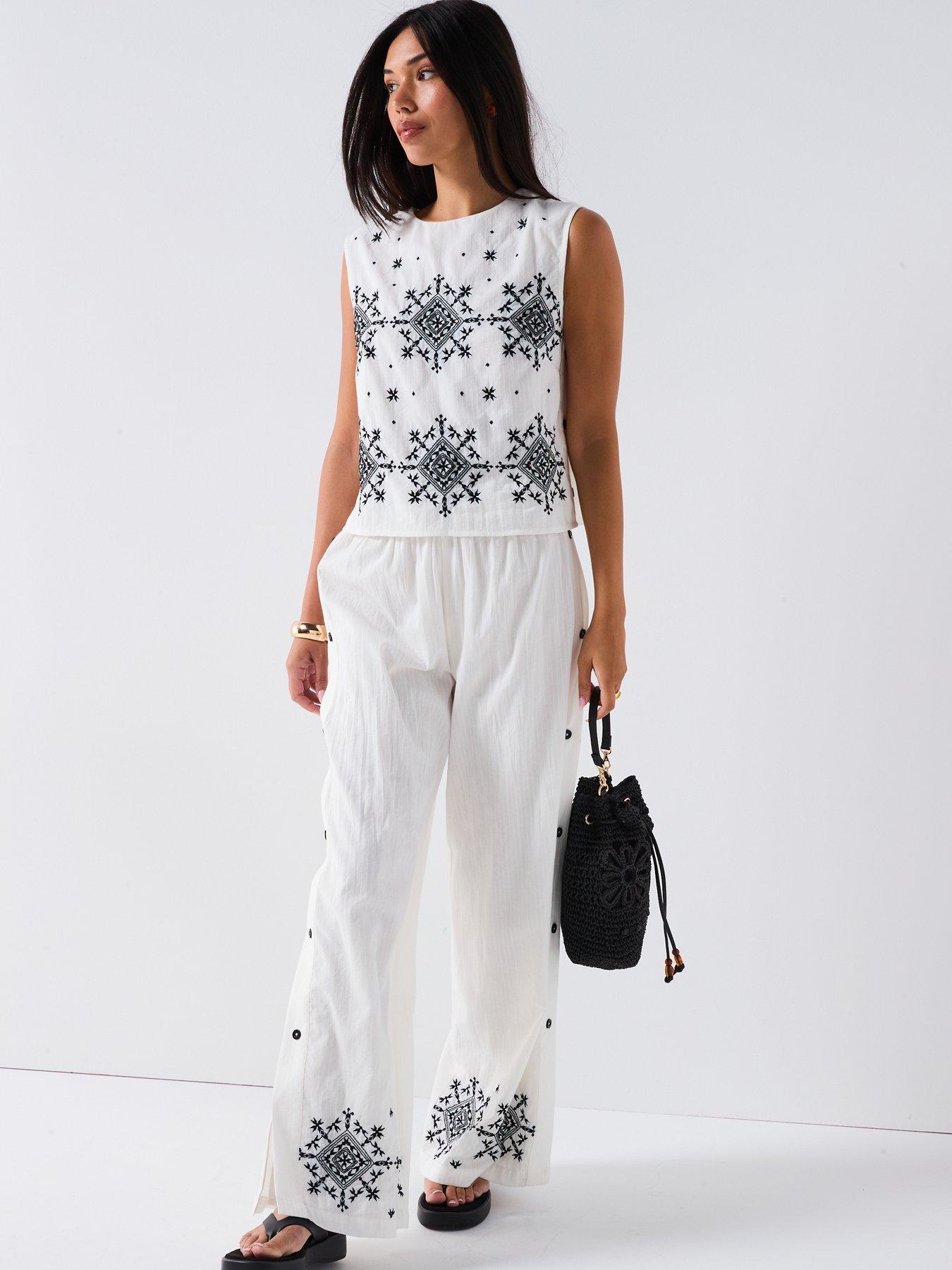 v-by-very-embroidered-button-down-trouser-co-ord-whitedetail