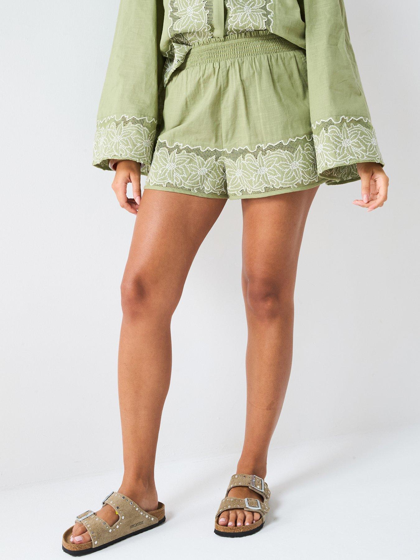Image of V by Very Embroidered Panel Shorts - Green