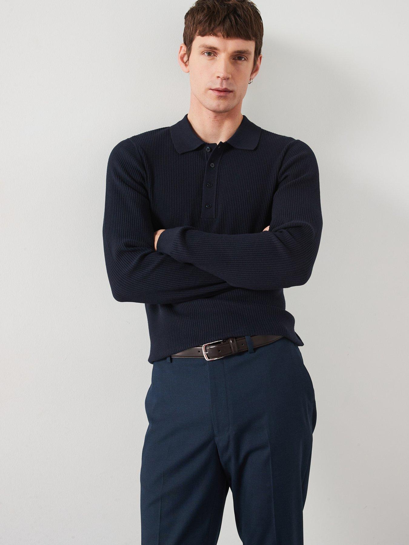 Image 1 of 6 of Mango Antiguas Long Sleeved Relaxed Fit Polo Shirt - Navy