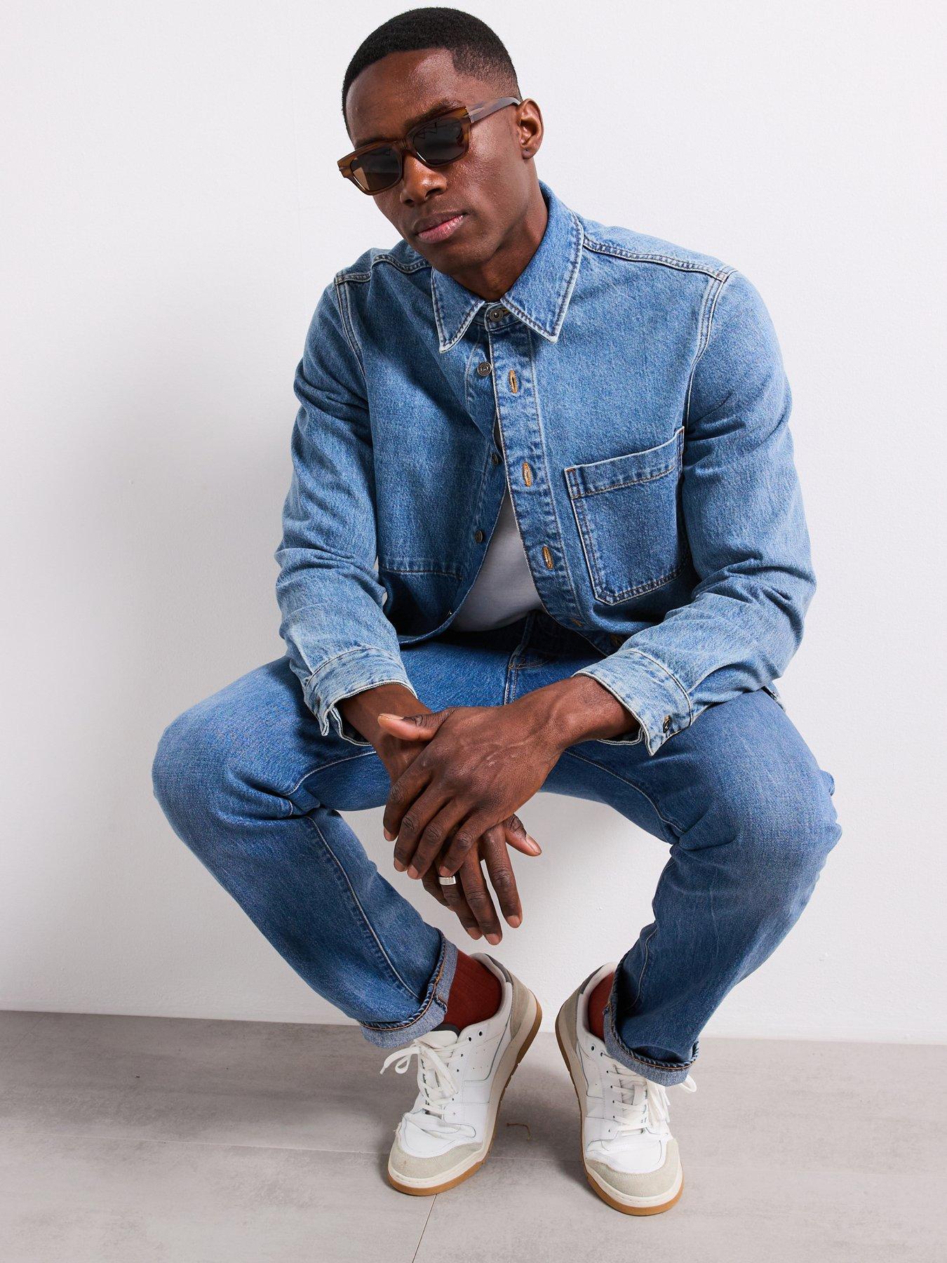 Image 1 of 6 of Mango Pitch Relaxed Fit Denim Overshirt - Dark Blue