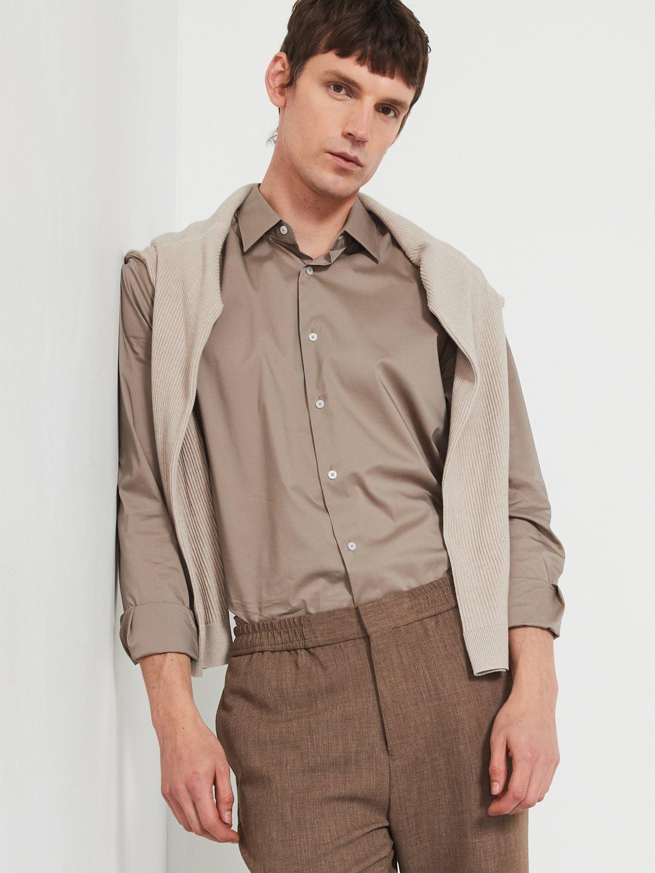 Image of Mango Play Long Sleeved Formal Regular Fit Shirt - Beige