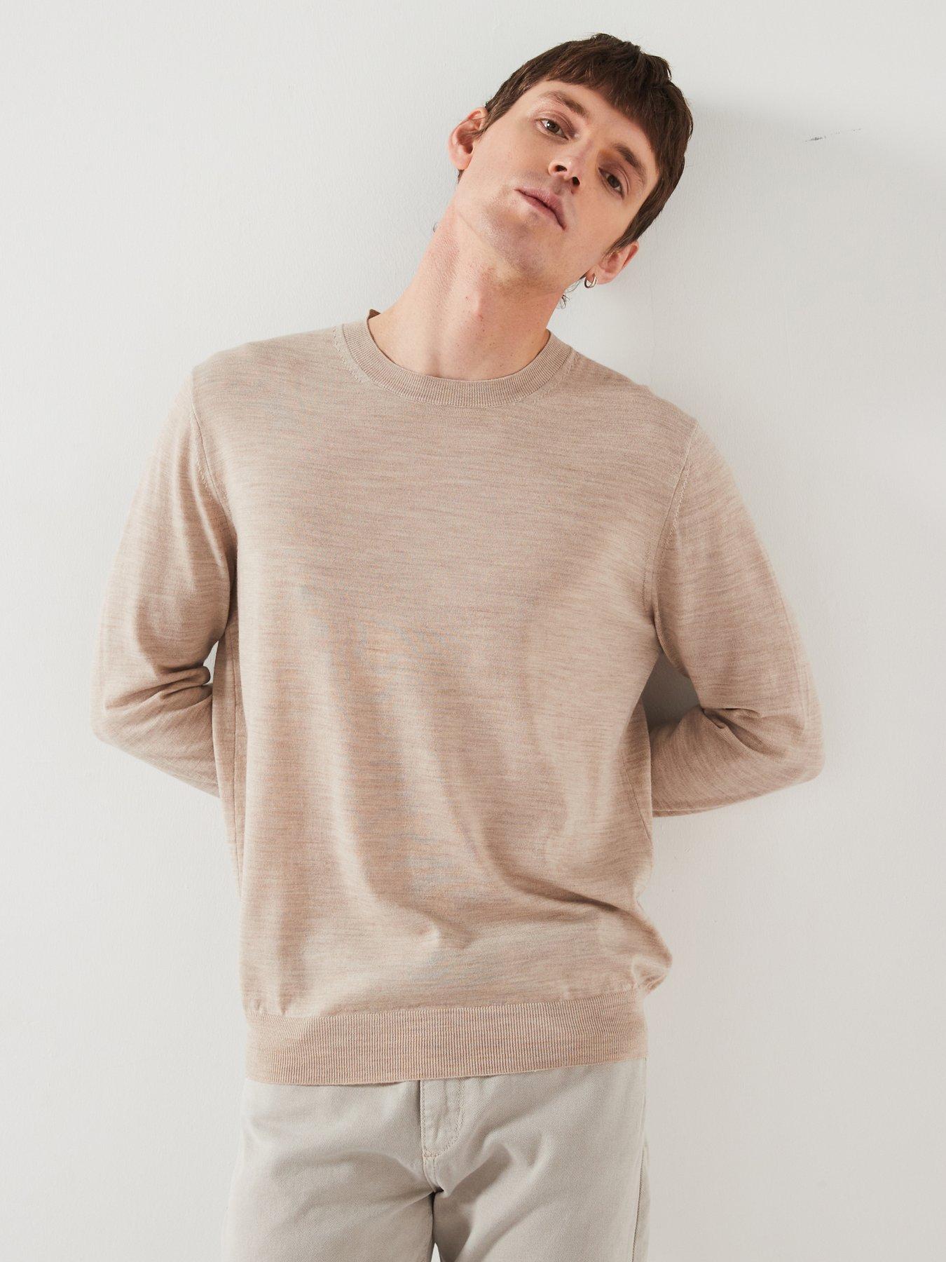 Image 1 of 6 of Mango Men's&nbsp;100% Merino Wool Long Sleeve Knitted Jumper- Beige